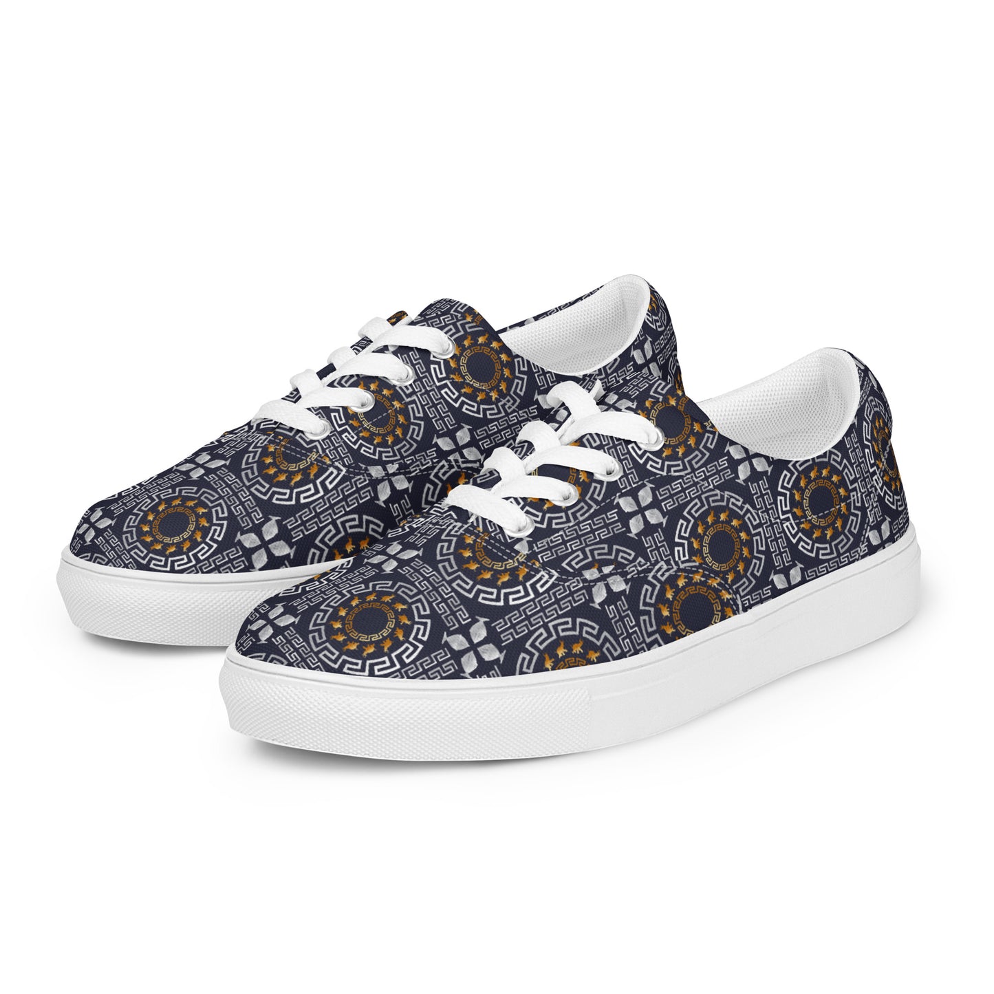 Women’s lace-up canvas shoes Kukloso Greek Border No 40 Ganesha on Navy - Free Shipping