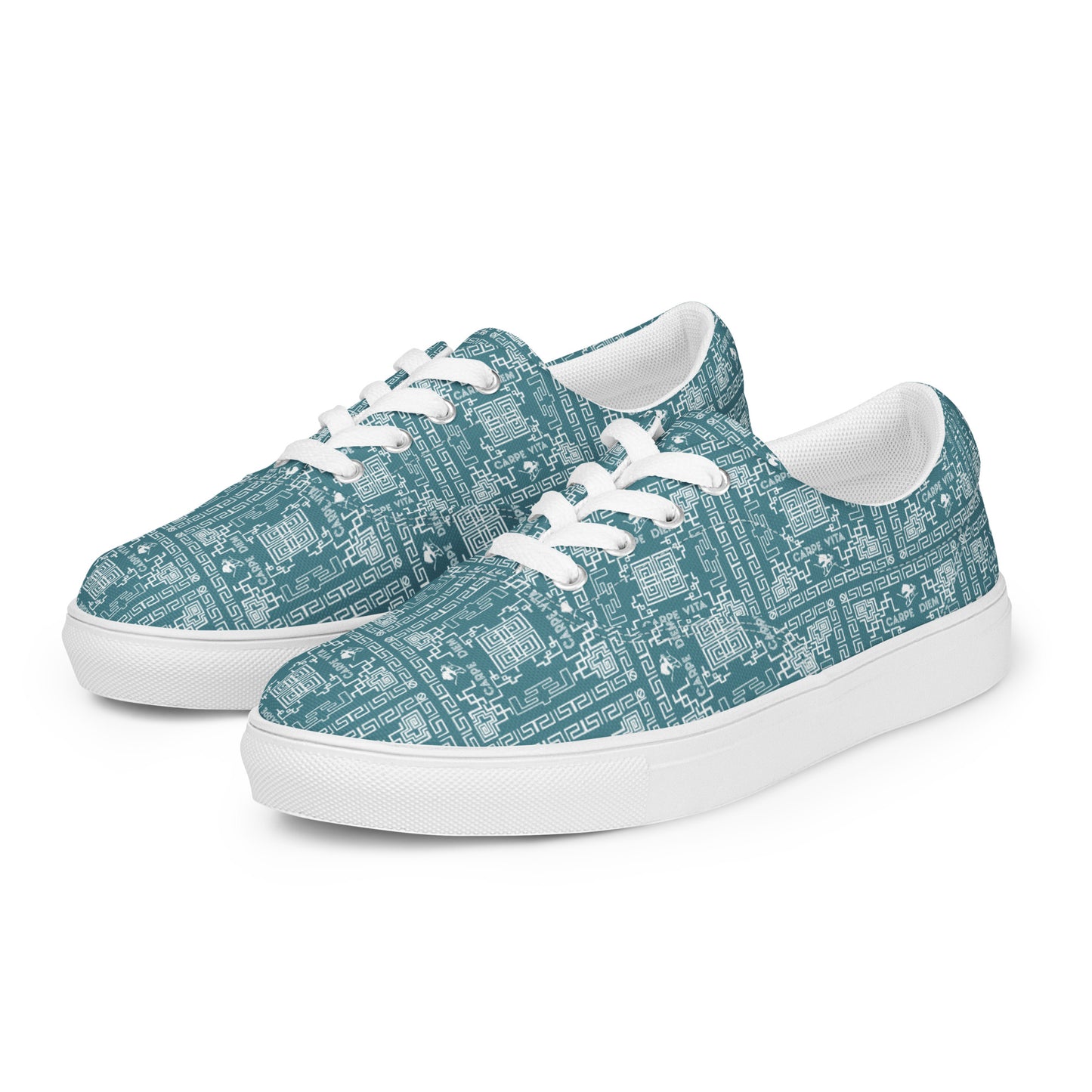 Women’s lace-up canvas shoes Kukloso Greek Border No 41 Silver/Blue/Green - Free Shipping