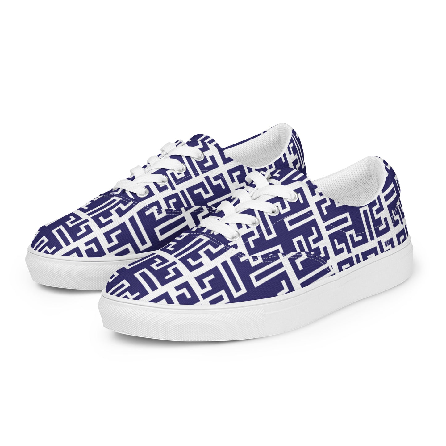 Women’s lace-up canvas shoes Kukloso Greek Border No 54 Navy - Free Shipping