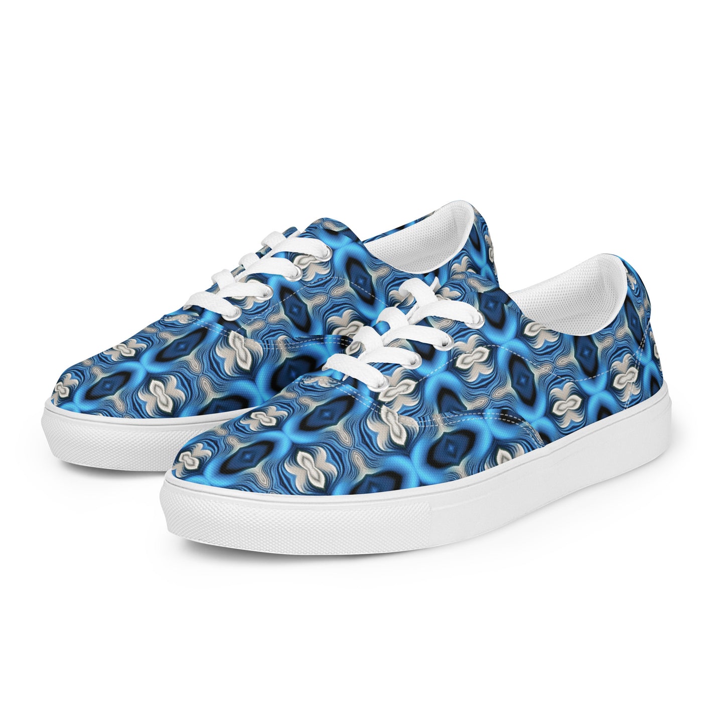 Women’s lace-up canvas shoes Kukloso Cubist Faces No 6 Silver/Blue - Free Shipping