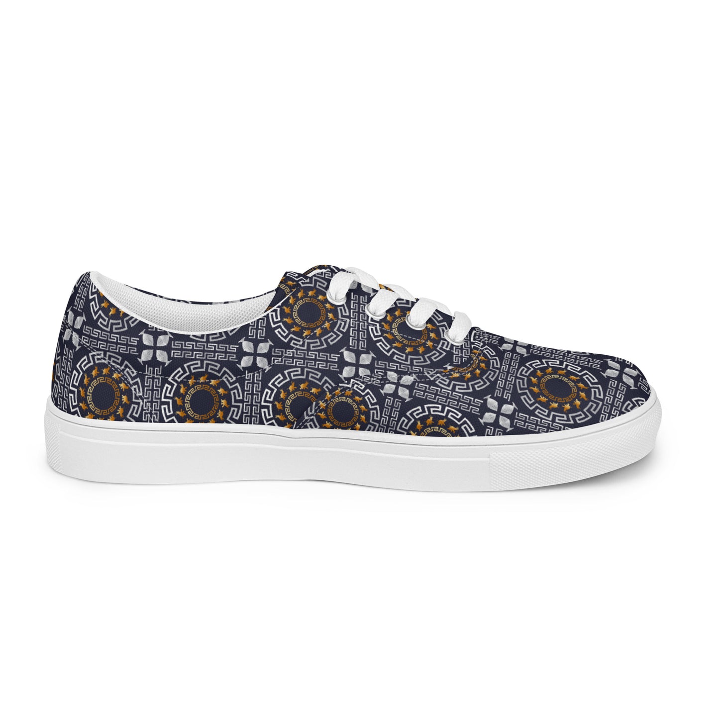 Women’s lace-up canvas shoes Kukloso Greek Border No 40 Ganesha on Navy - Free Shipping