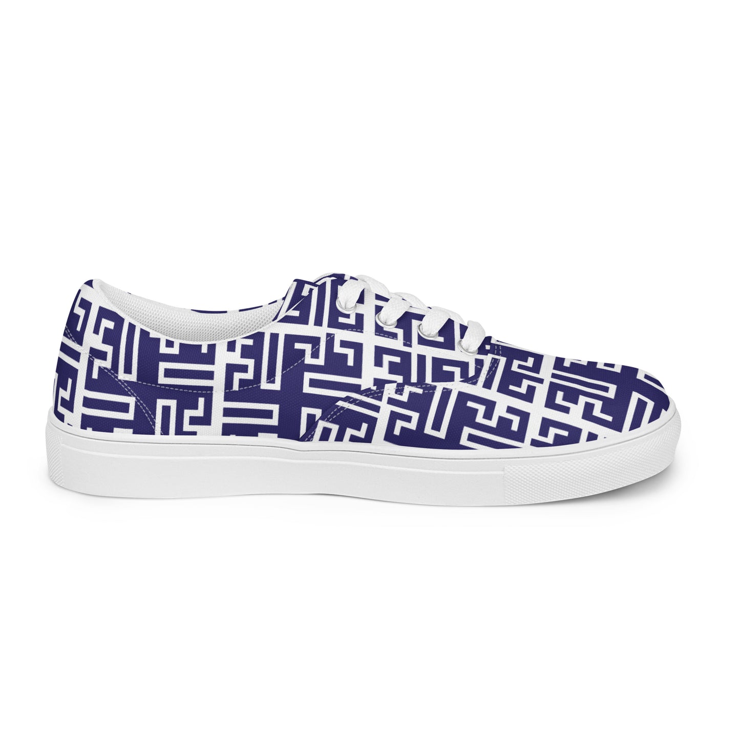 Women’s lace-up canvas shoes Kukloso Greek Border No 54 Navy - Free Shipping