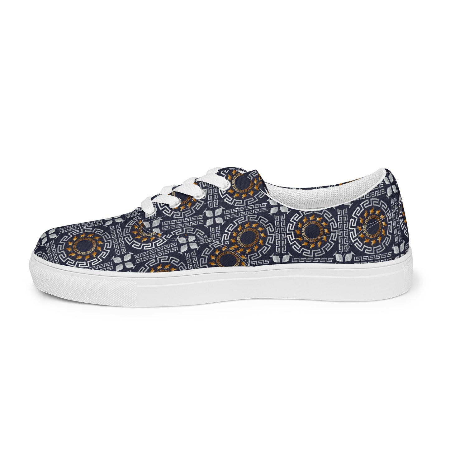 Women’s lace-up canvas shoes Kukloso Greek Border No 40 Ganesha on Navy - Free Shipping