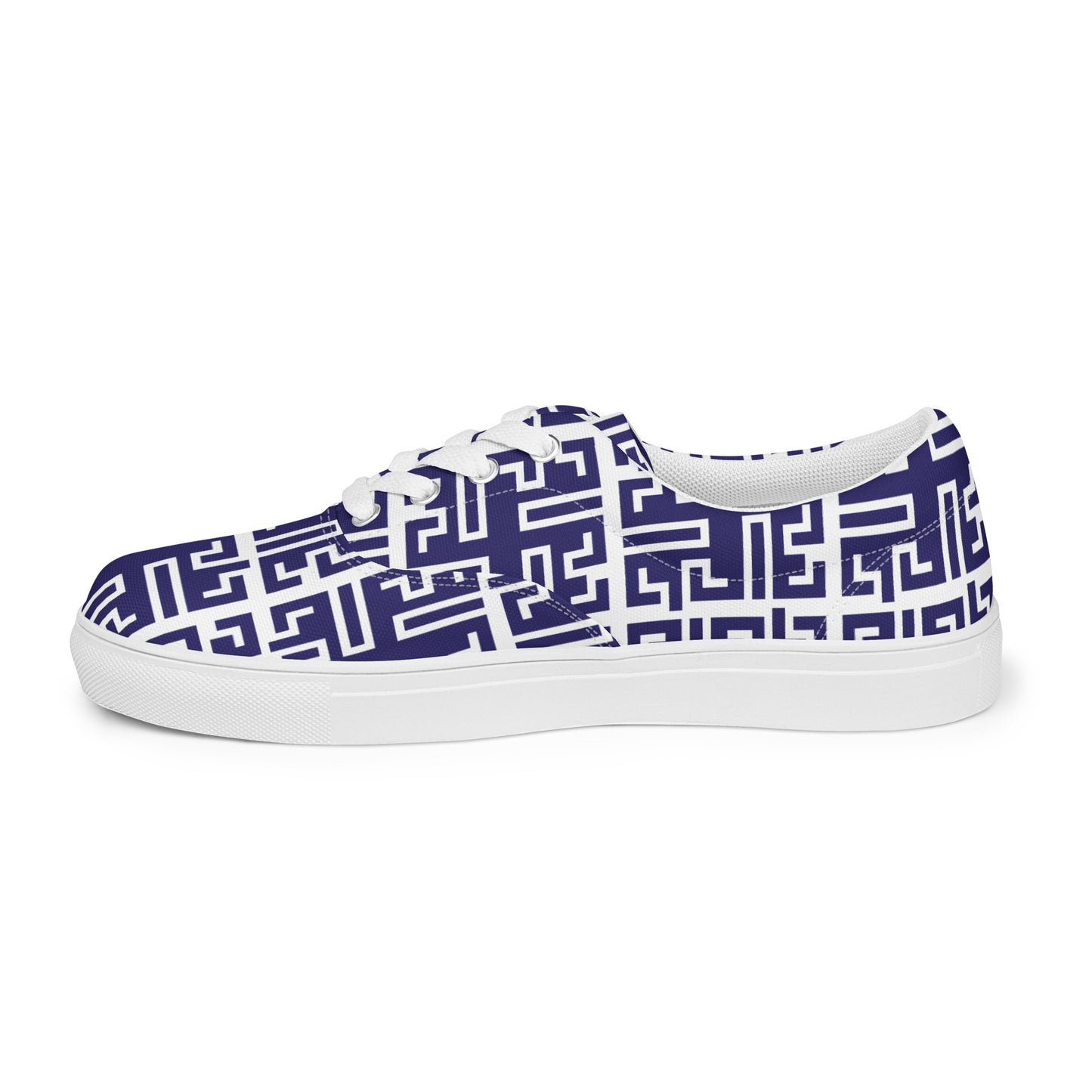 Women’s lace-up canvas shoes Kukloso Greek Border No 54 Navy - Free Shipping