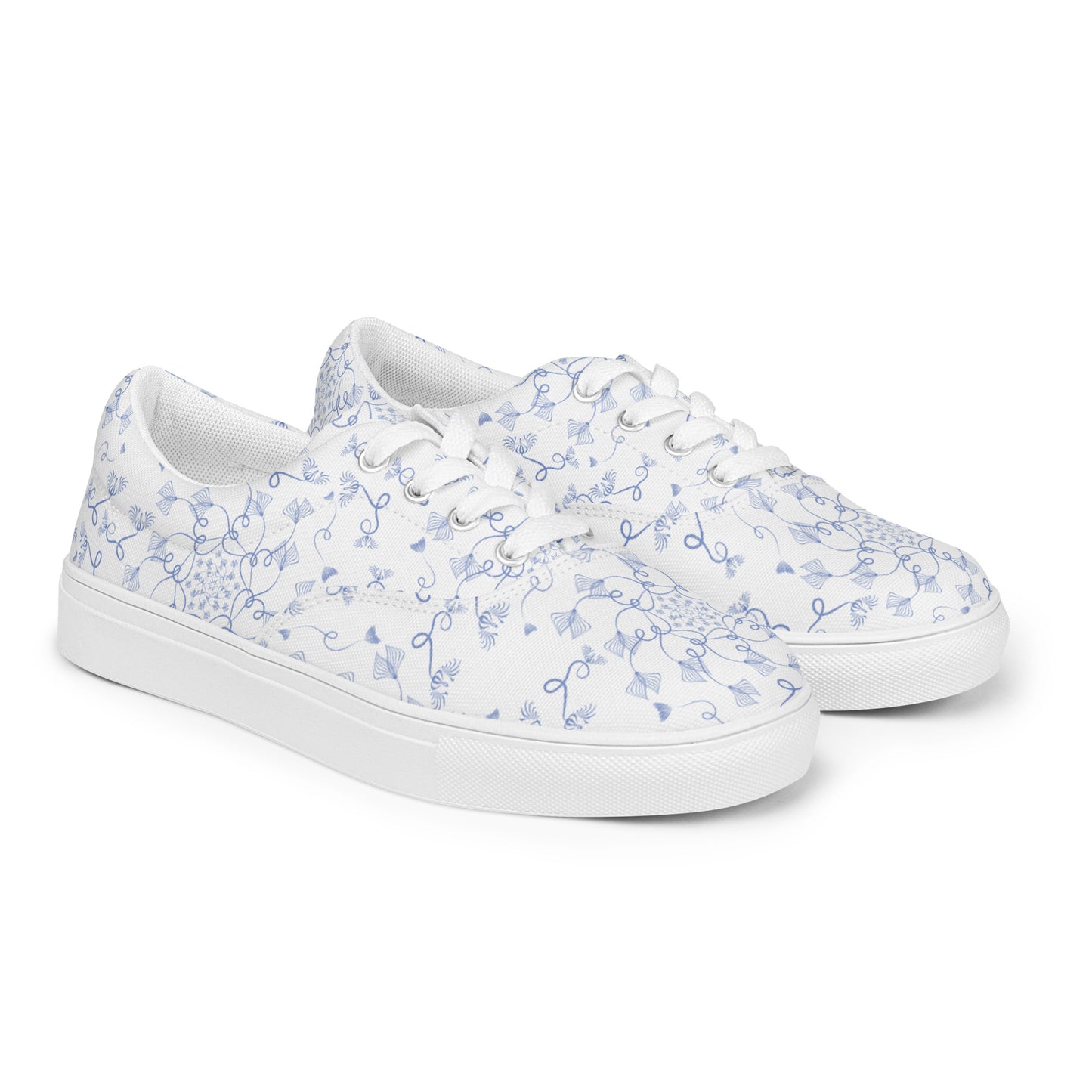 Women’s lace-up canvas shoes Kukloso Abstractical No 19 Periwinkle Mandalas on White - Free Shipping