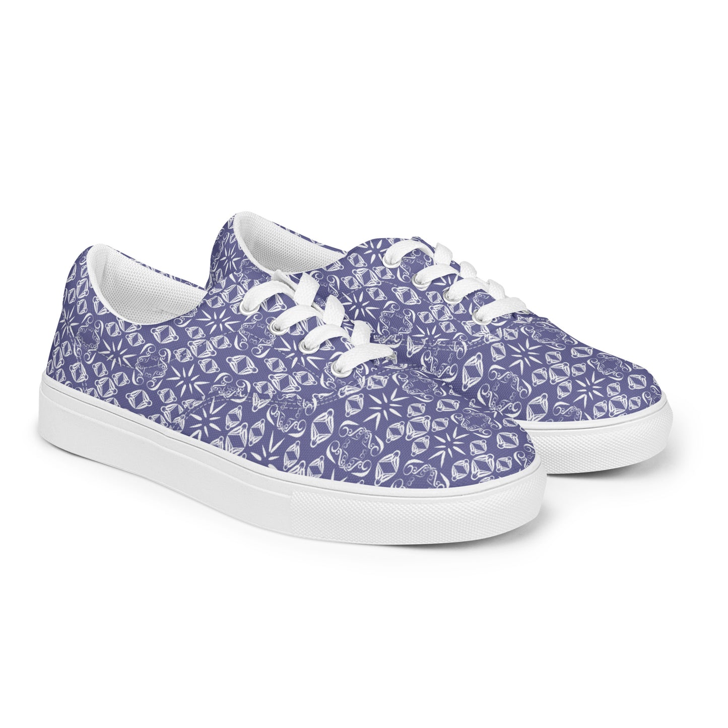 Women’s lace-up canvas shoes Kukloso Abstractical No 43 Silver Shapes on Periwinkle - Free Shipping