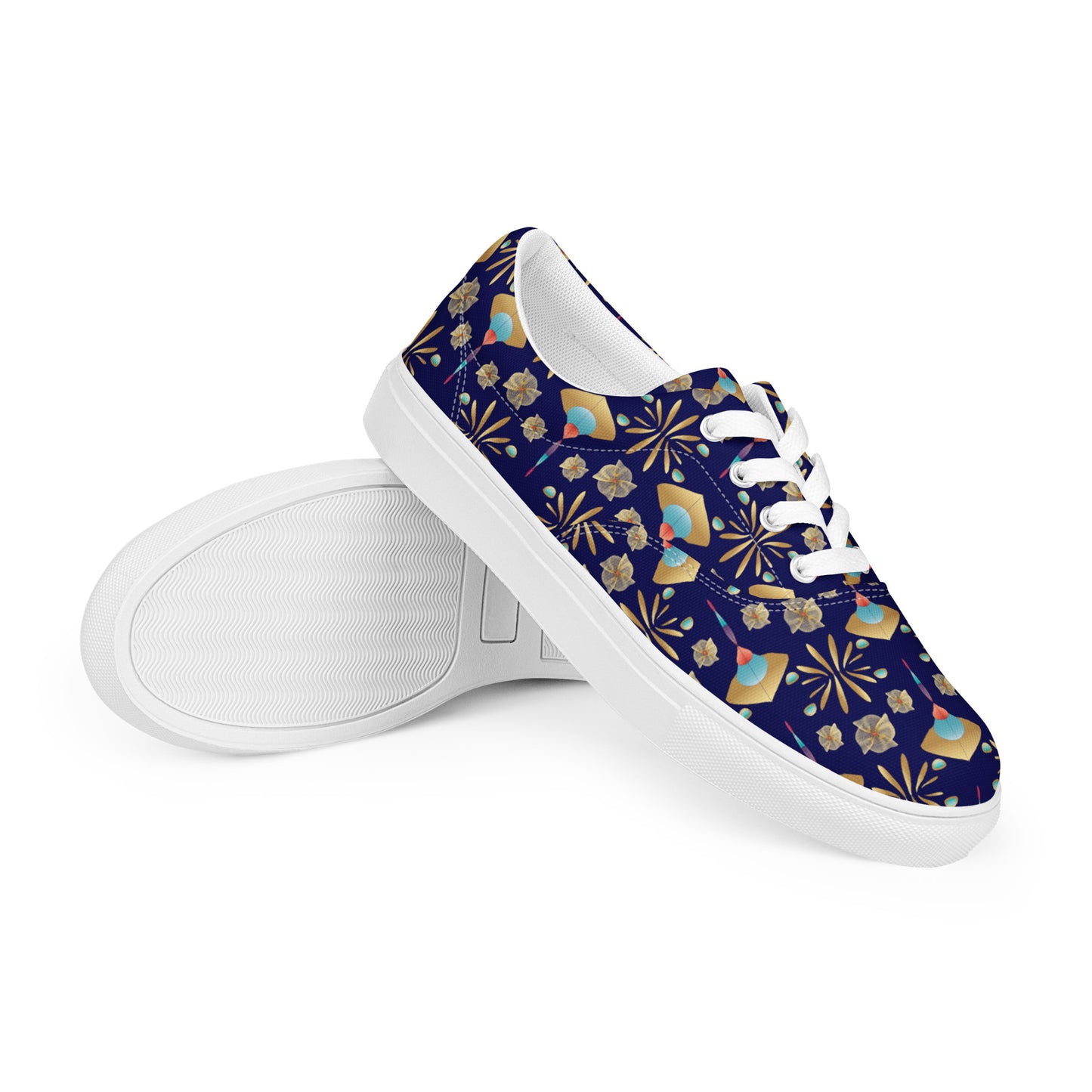 Women’s lace-up canvas shoes Kukloso Abstractical No 55 Gold Shapes on Navy - Free Shipping