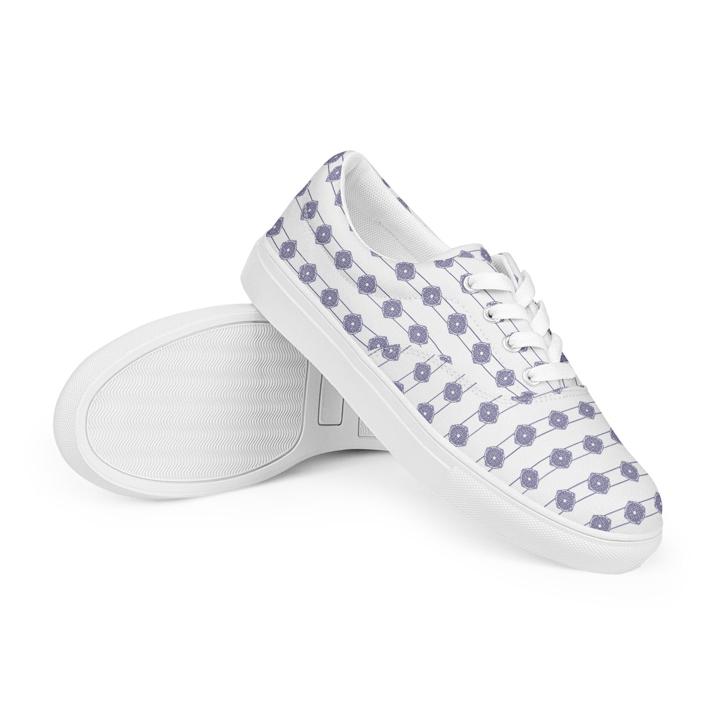 Women’s lace-up canvas shoes Kukloso Abstractical No 221 Navy Mini-Mandalas on White - Free Shipping