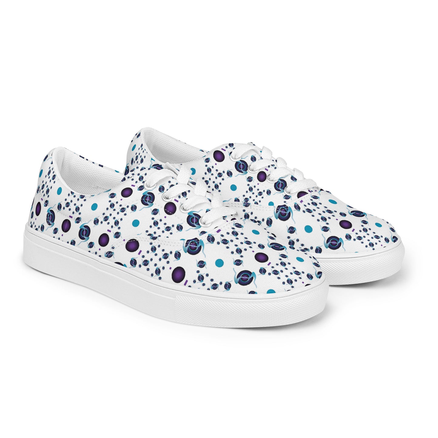 Women’s lace-up canvas shoes Kukloso Abstractical No 225 Aqua/Navy Mini-Mandalas on White - Free Shipping