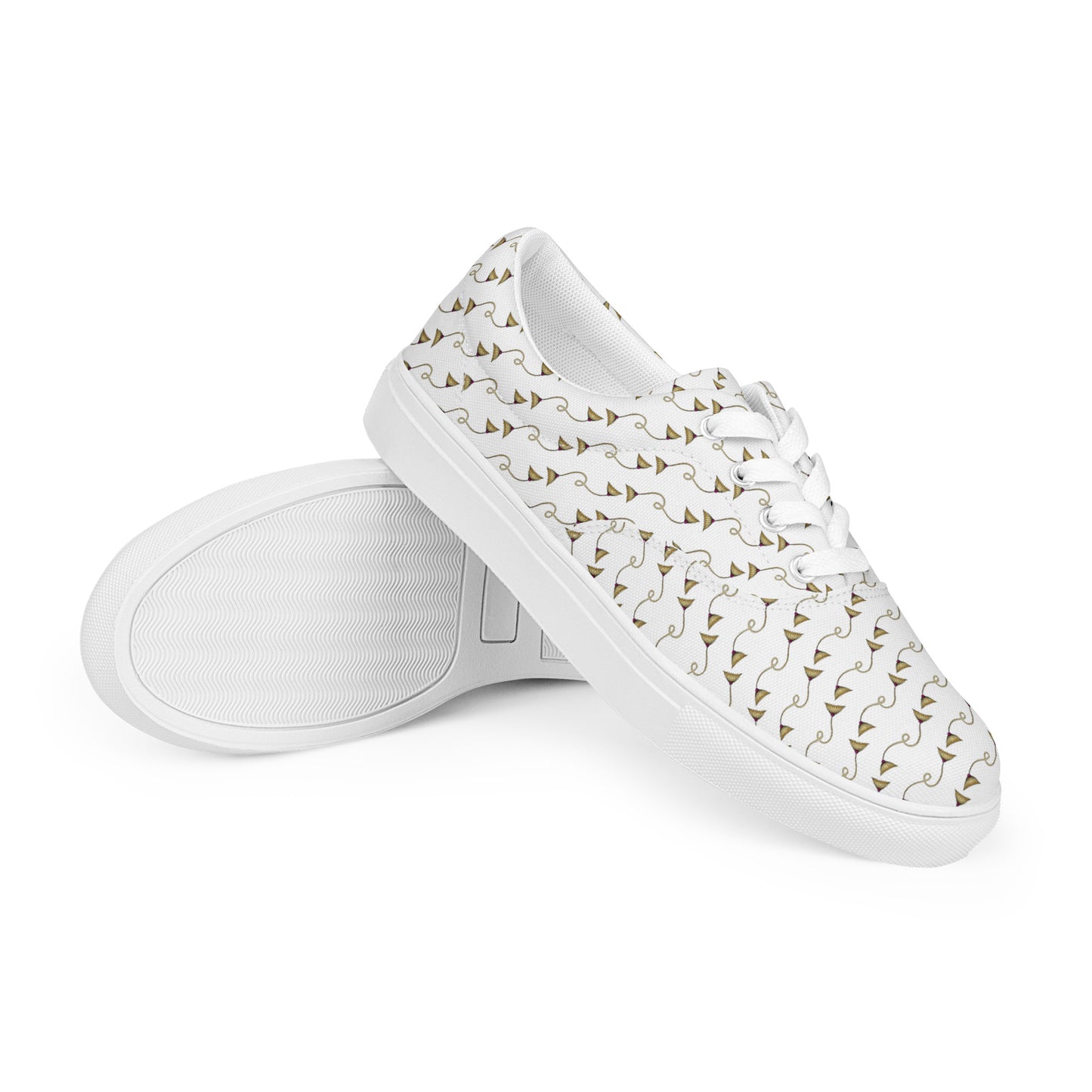 Women’s lace-up canvas shoes Kukloso Abstractical No 277 Golden Daisy Twists on White - Free Shipping