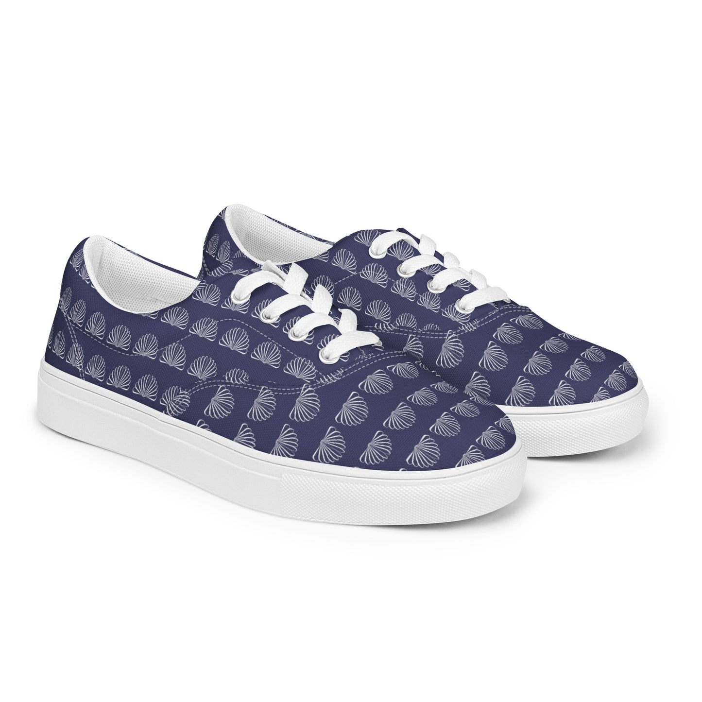 Women’s lace-up canvas shoesWomen’s lace-up canvas shoes Kukloso Abstractical No 284 Silver Clamshell Shapes on Navy - Free Shipping