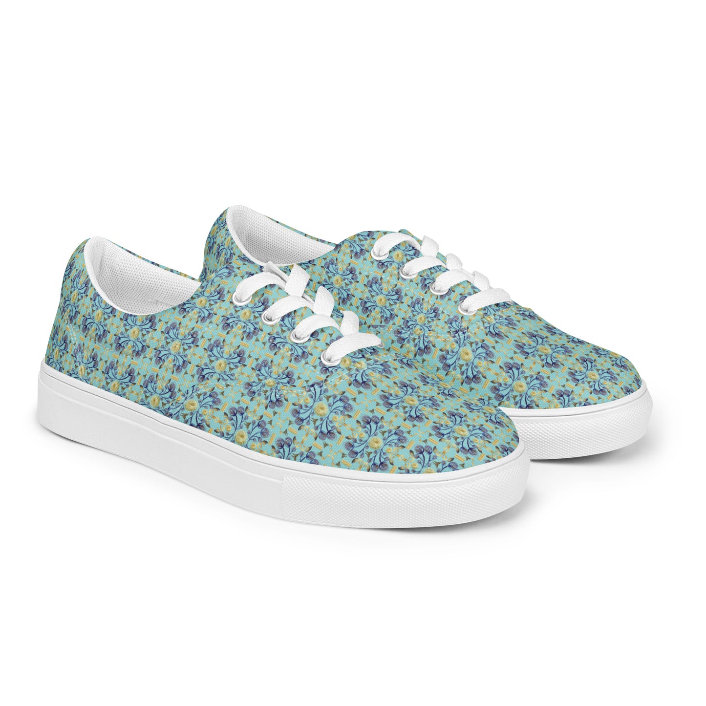 Women’s lace-up canvas shoes Kukloso AG No 11 Navy/Gold Floral Mini-Mandalas on Aqua - Free Shipping