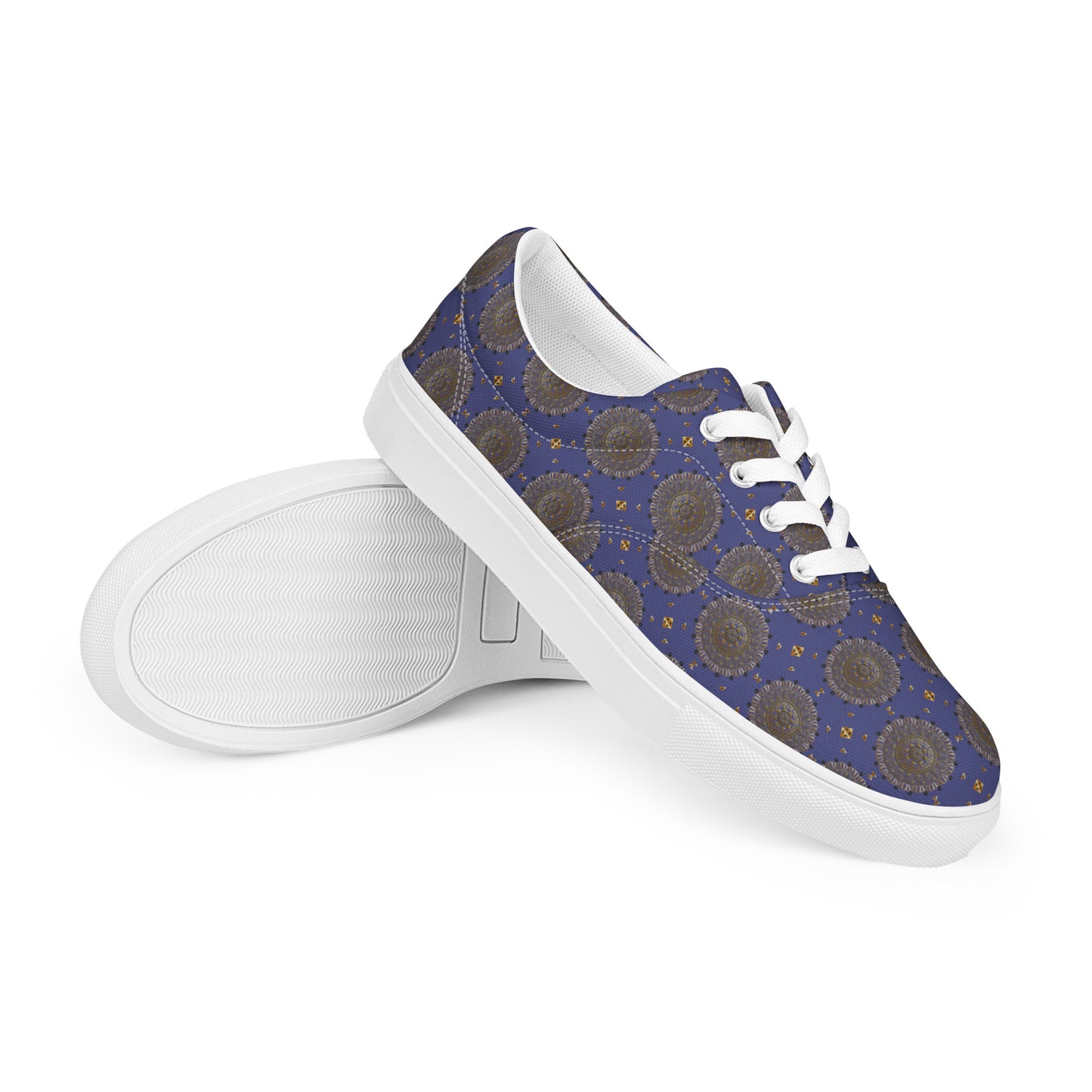 Women’s lace-up canvas shoes Kukloso AG No 13 Mini-Mandalas on Navy - Free Shipping