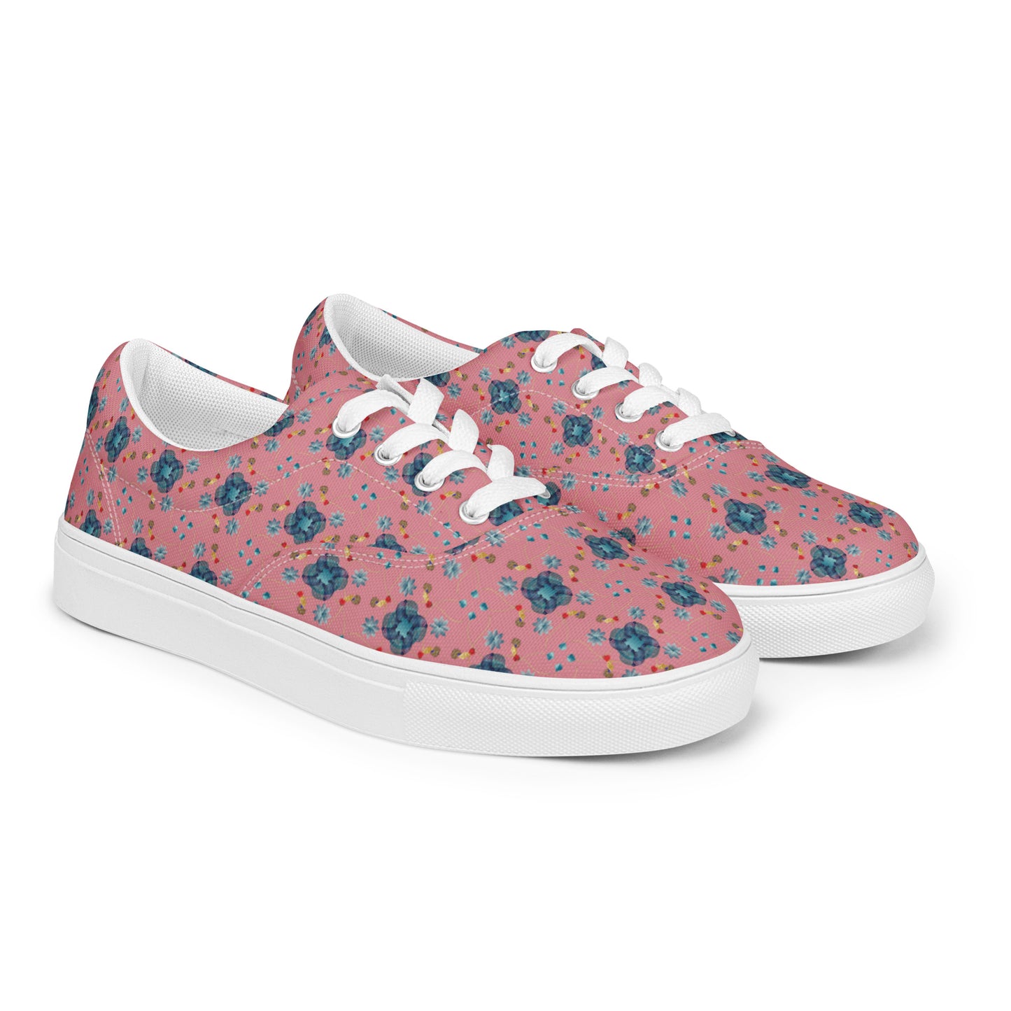 Women’s lace-up canvas shoes Kukloso AG No 28 Blue Mini-Mandalas on Pink - Free Shipping