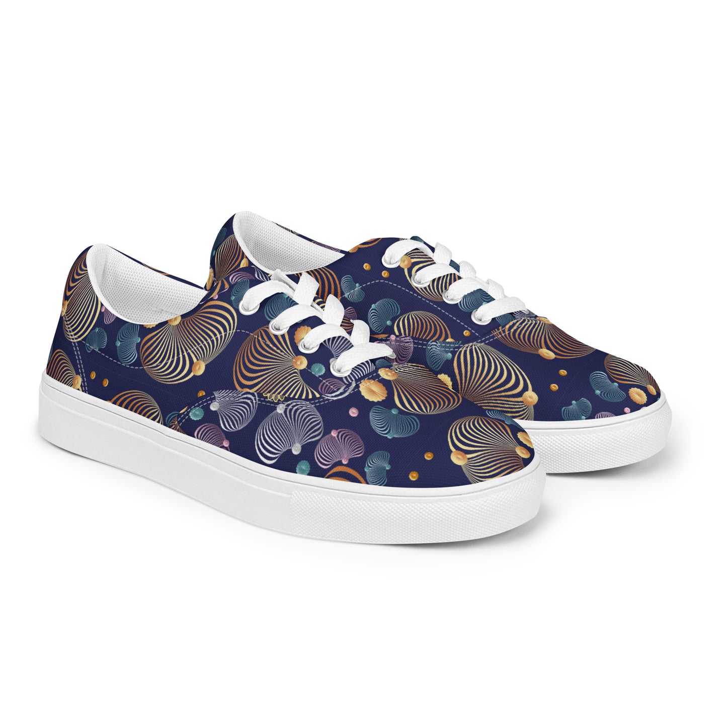 Women’s lace-up canvas shoes Kukloso AG No 44 Gold, Silver, Aqua Spirals on Navy - Free Shipping