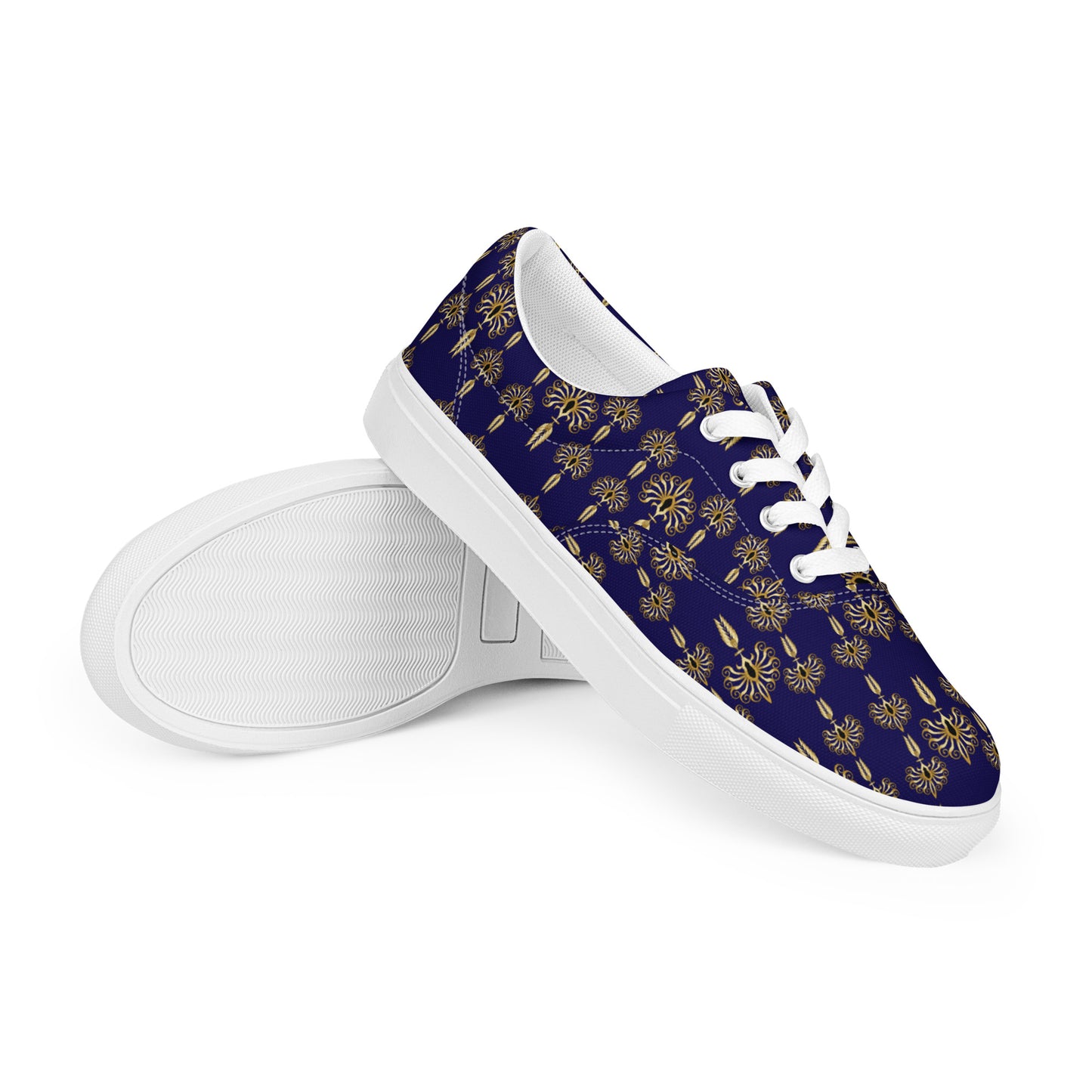 Women’s lace-up canvas shoes Kukloso Fleurons No 2 Gold on Navy - Free Shipping