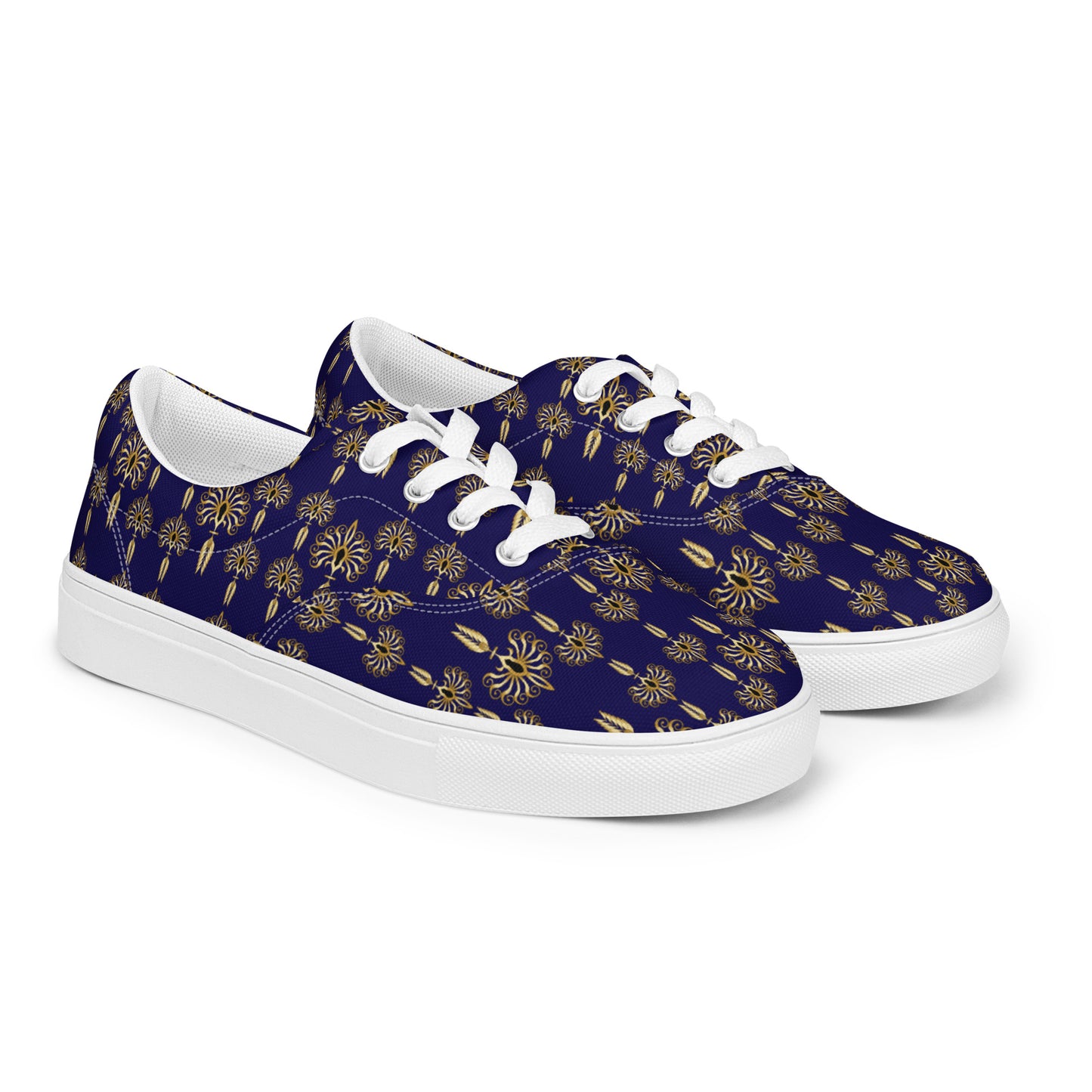 Women’s lace-up canvas shoes Kukloso Fleurons No 2 Gold on Navy - Free Shipping