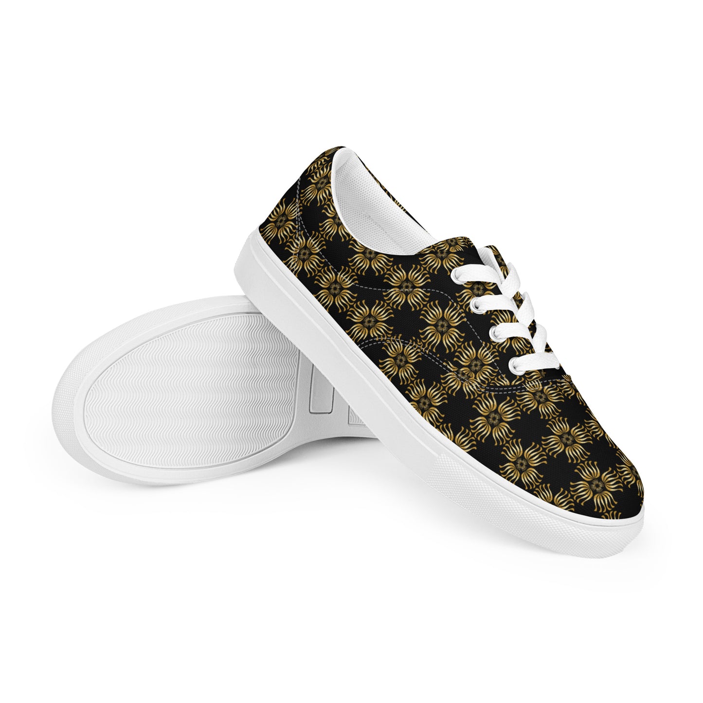 Women’s lace-up canvas shoes Kukloso Fleurons No 2 Gold on Black - Free Shipping