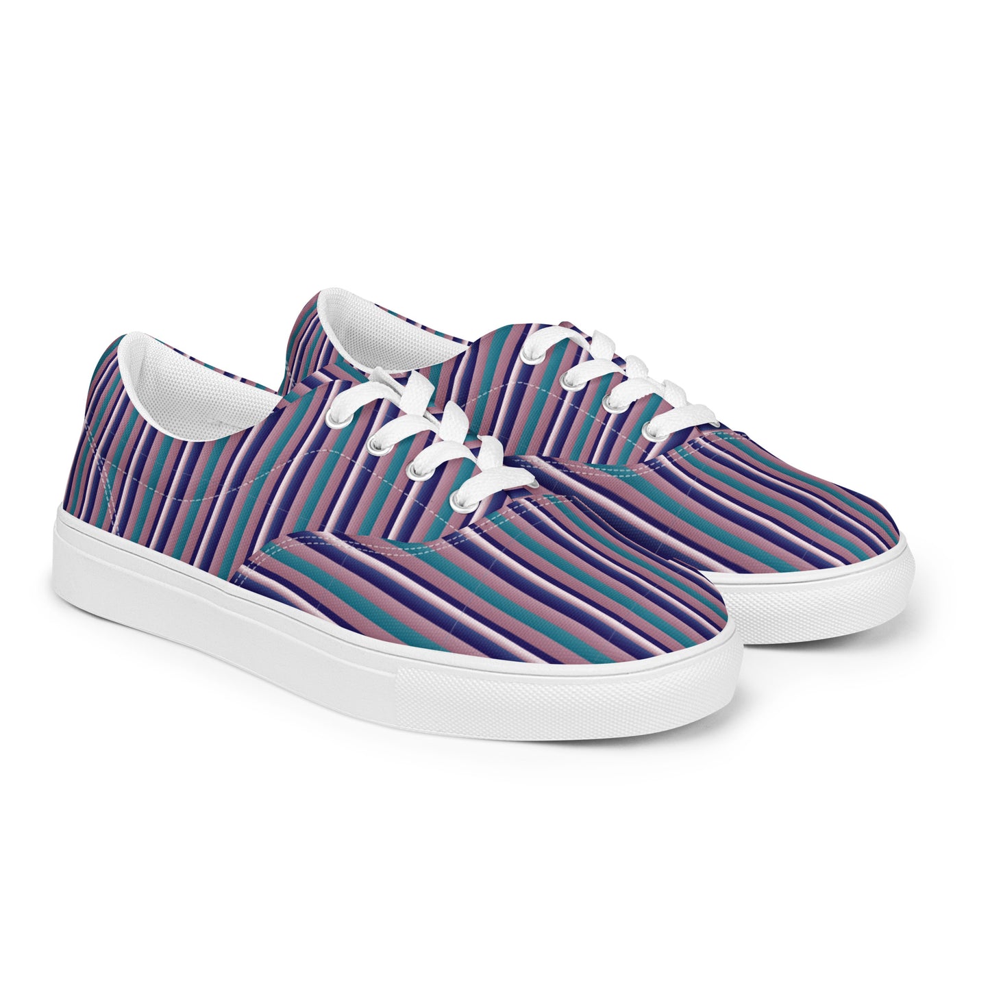 Women’s lace-up canvas shoes Kukloso FS Navy, Pink, Aqua Stripes - Free Shipping