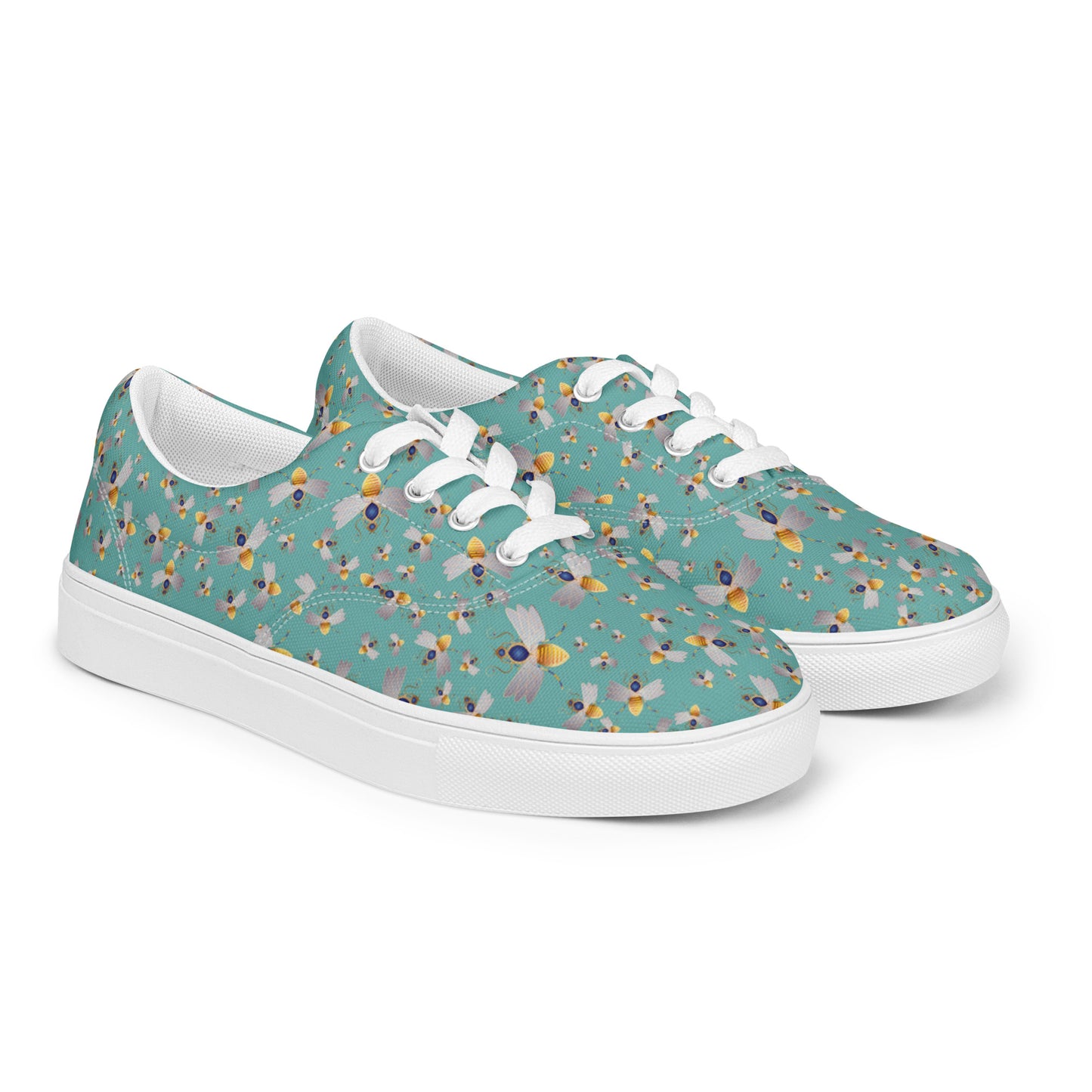 Women’s lace-up canvas shoes Kukloso Queen bee No 42 on Blue/Green - Free Shipping