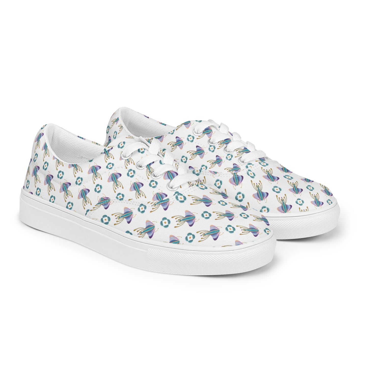 Women’s lace-up canvas shoes Kukloso My Favorite Moth on White - Free Shipping