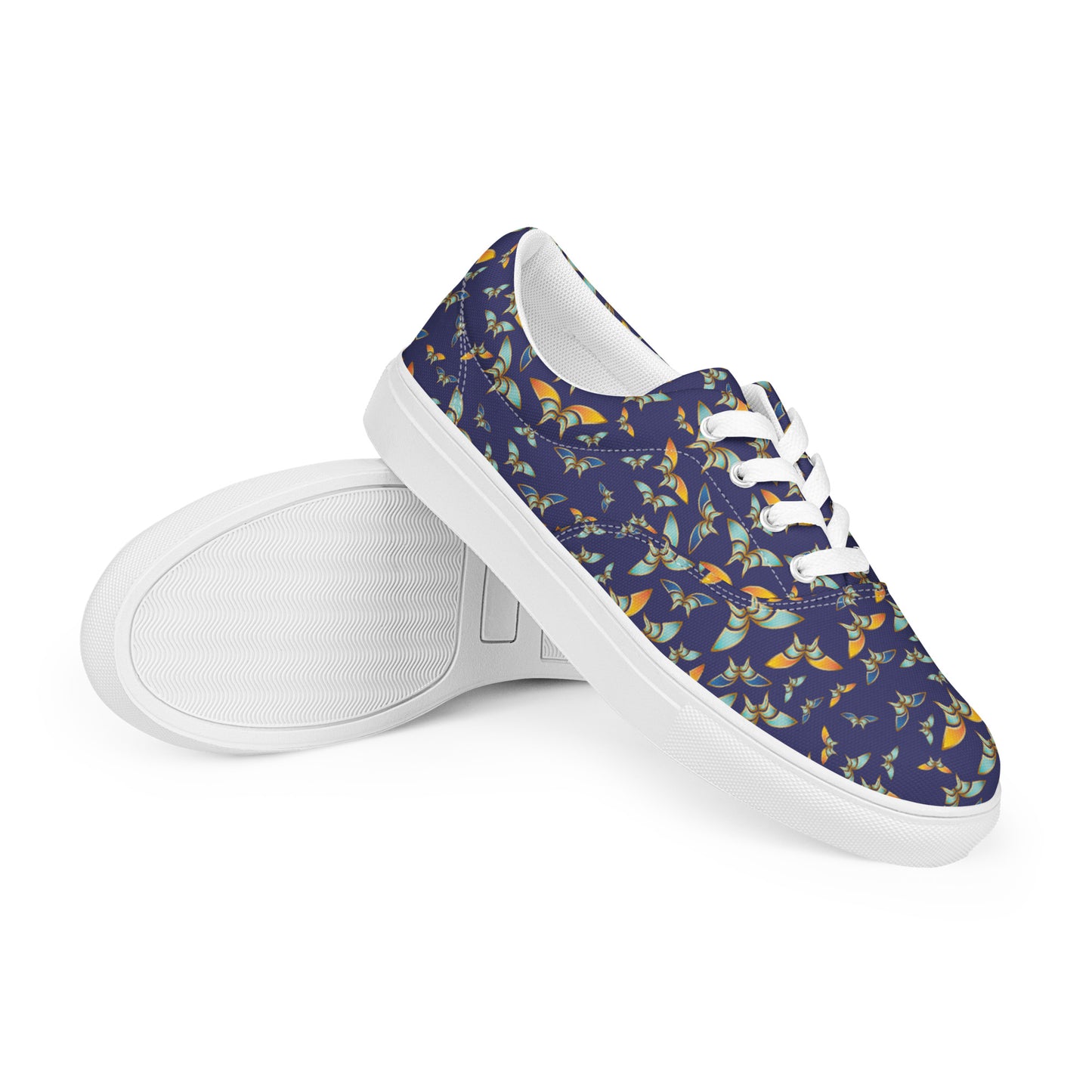 Women’s lace-up canvas shoes Kukloso Madam Butterfly on Navy - Free Shipping