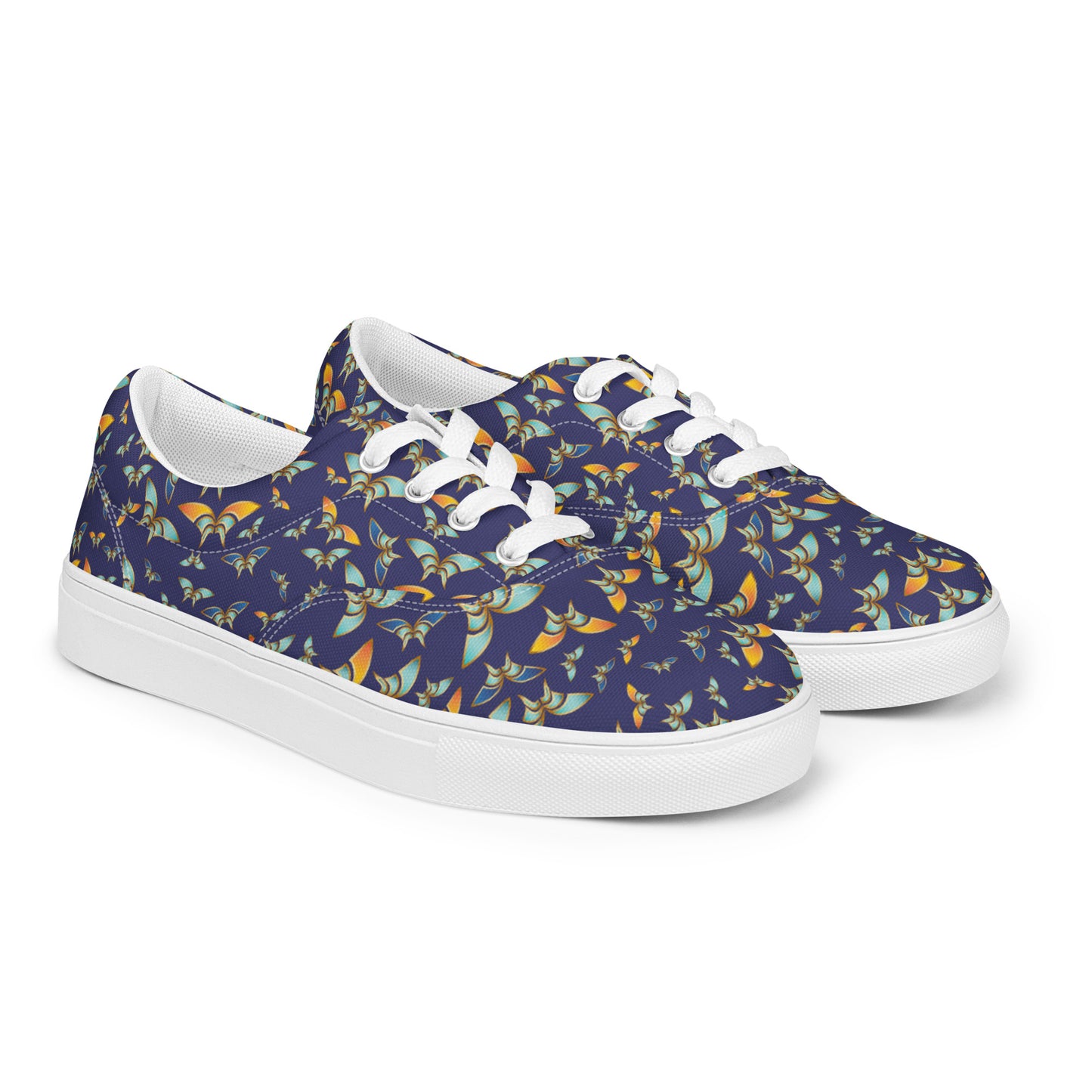 Women’s lace-up canvas shoes Kukloso Madam Butterfly on Navy - Free Shipping