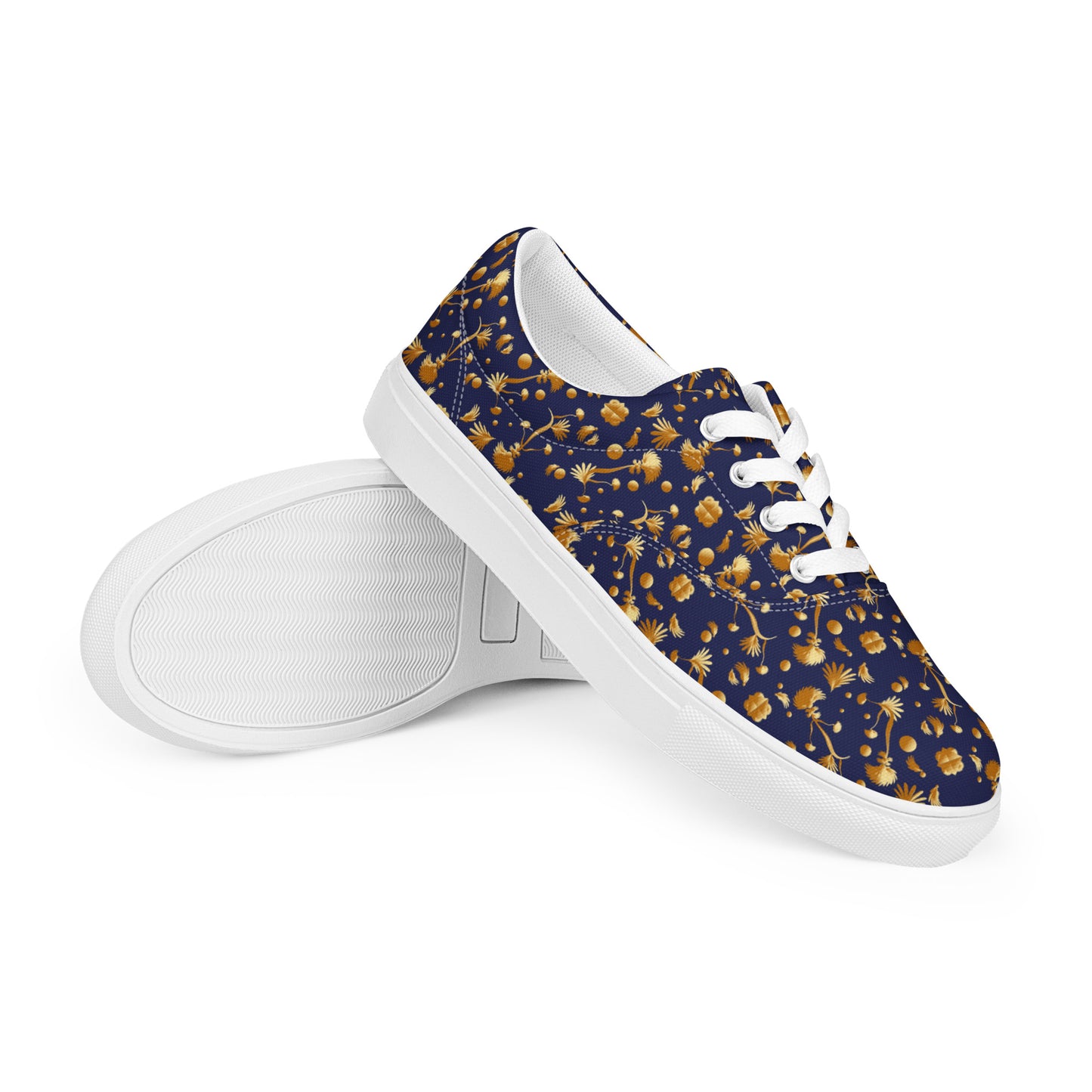 Women’s lace-up canvas shoes Kukloso Melange de fleur No 22 Gold on Navy - Free Shipping