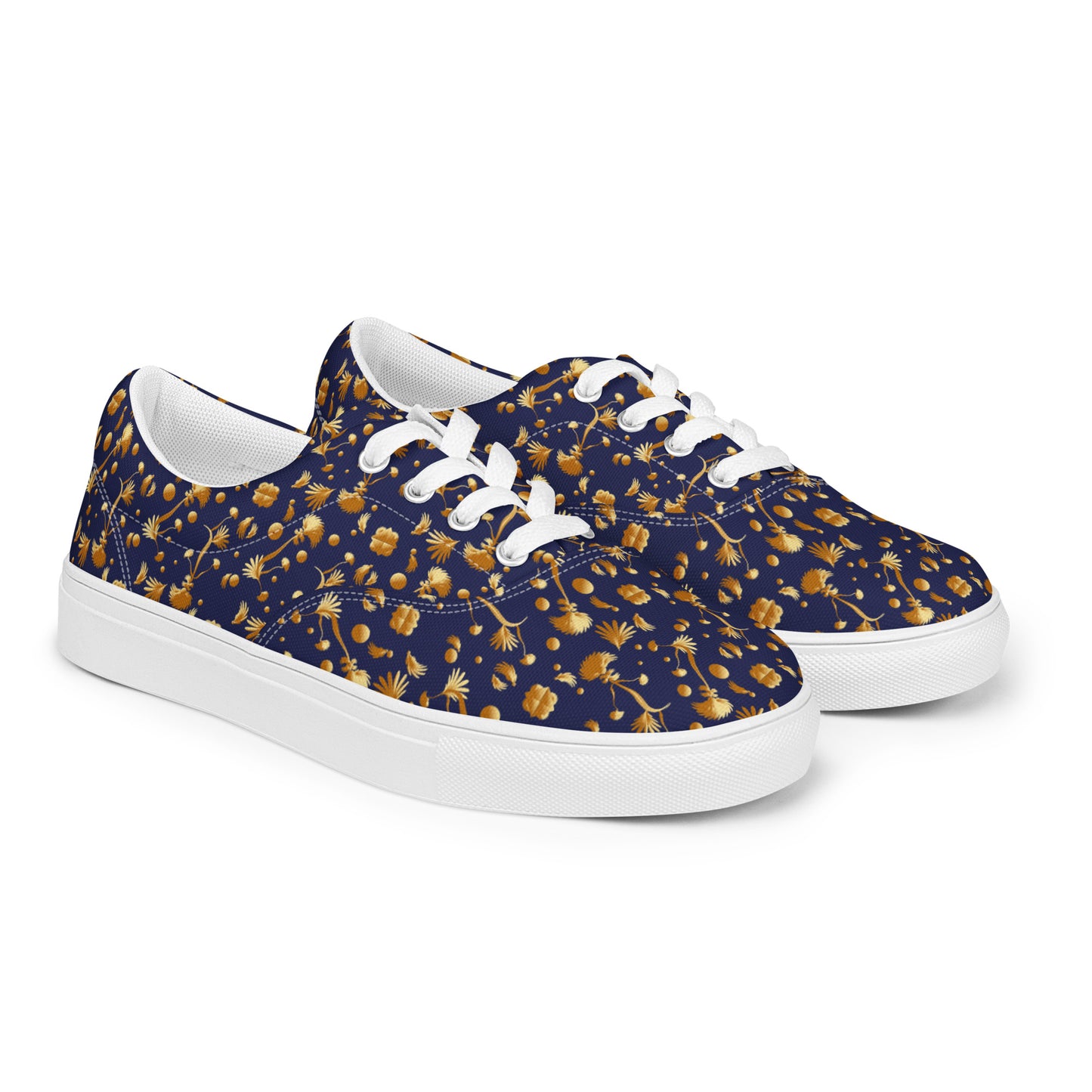 Women’s lace-up canvas shoes Kukloso Melange de fleur No 22 Gold on Navy - Free Shipping