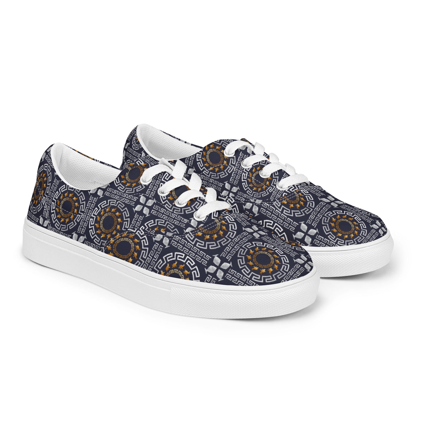 Women’s lace-up canvas shoes Kukloso Greek Border No 40 Ganesha on Navy - Free Shipping