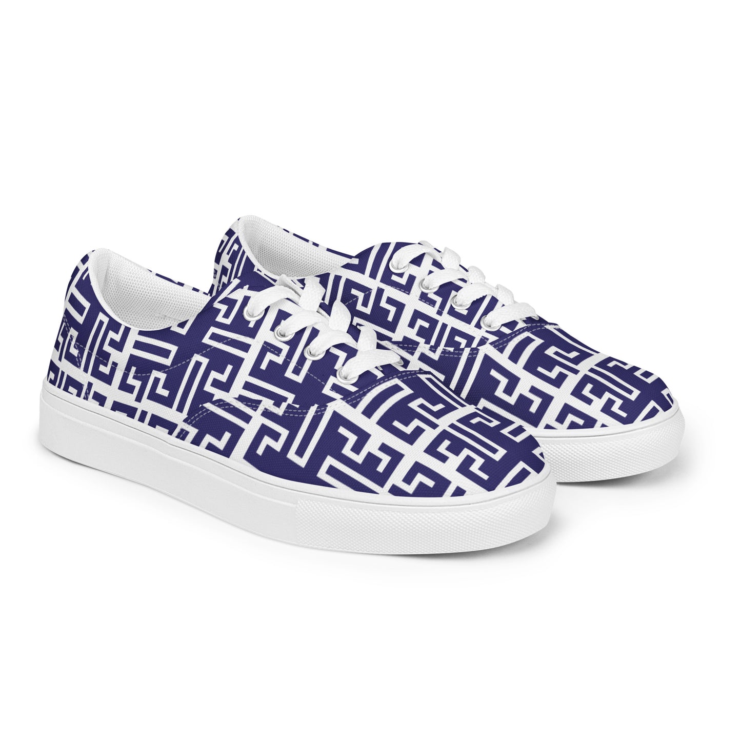 Women’s lace-up canvas shoes Kukloso Greek Border No 54 Navy - Free Shipping