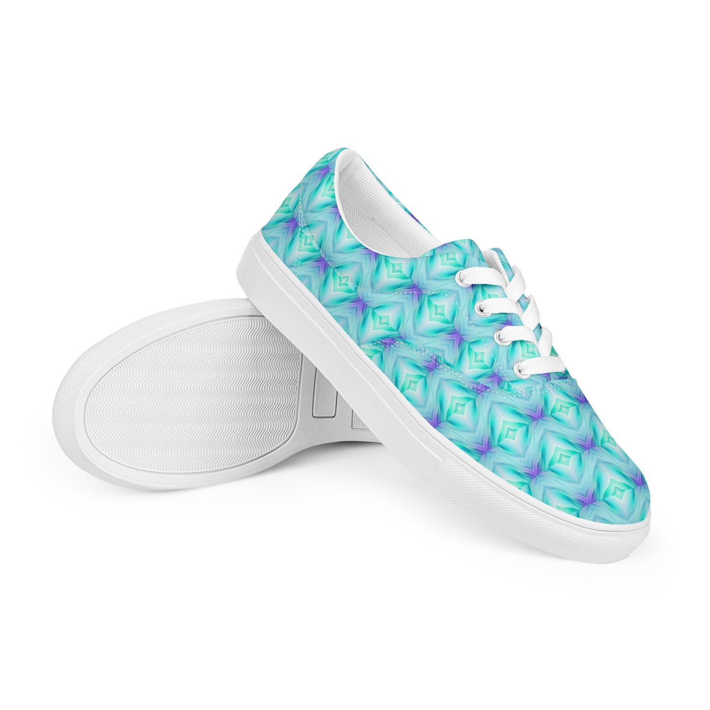 Women’s lace-up canvas shoes Kukloso Abstract No 2 Aqua Colors - Free Shipping