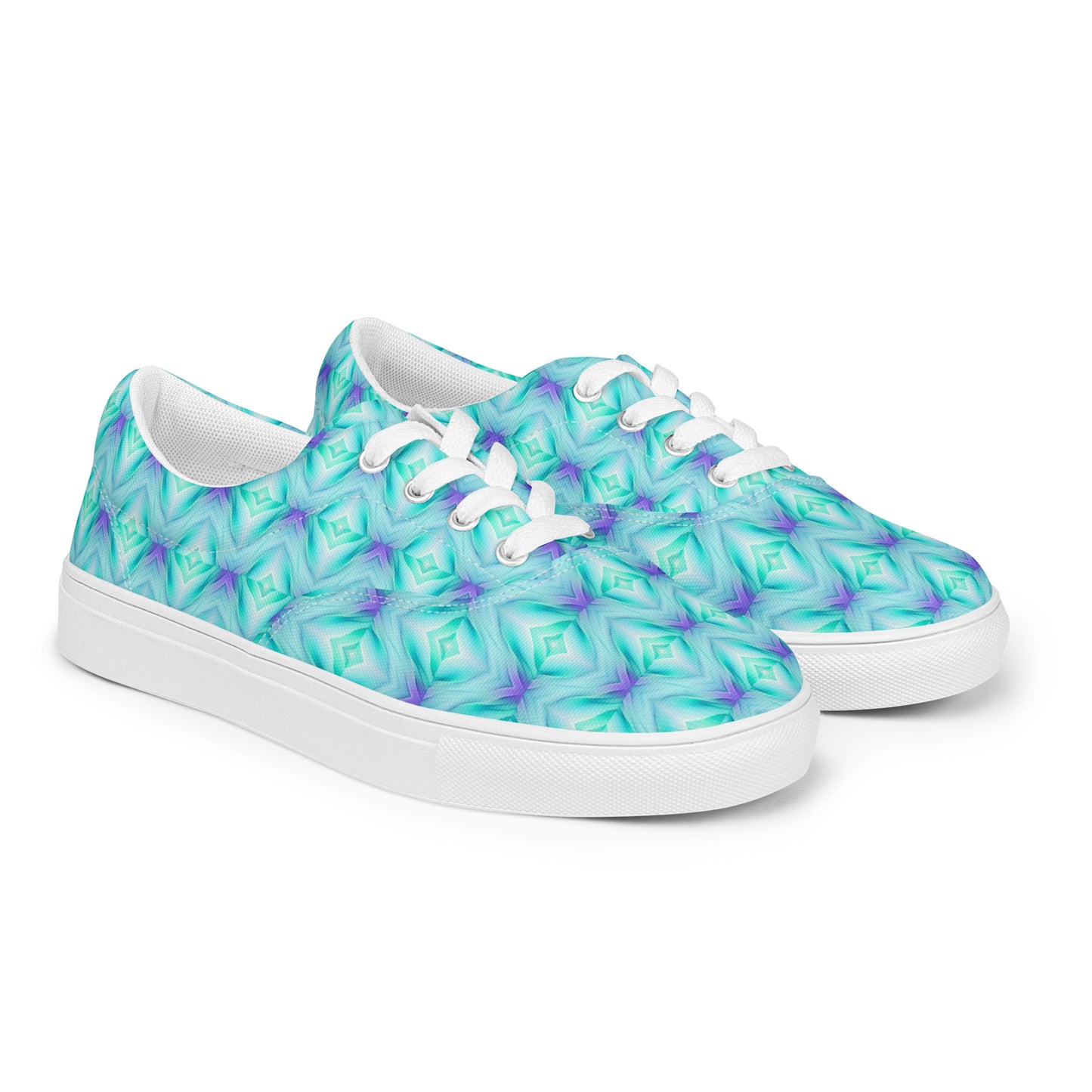 Women’s lace-up canvas shoes Kukloso Abstract No 2 Aqua Colors - Free Shipping