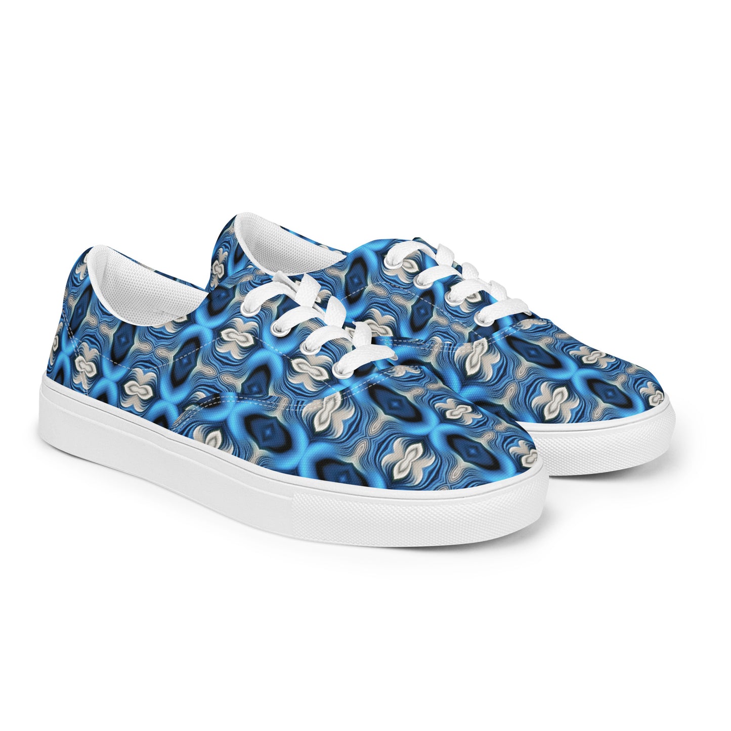 Women’s lace-up canvas shoes Kukloso Cubist Faces No 6 Silver/Blue - Free Shipping