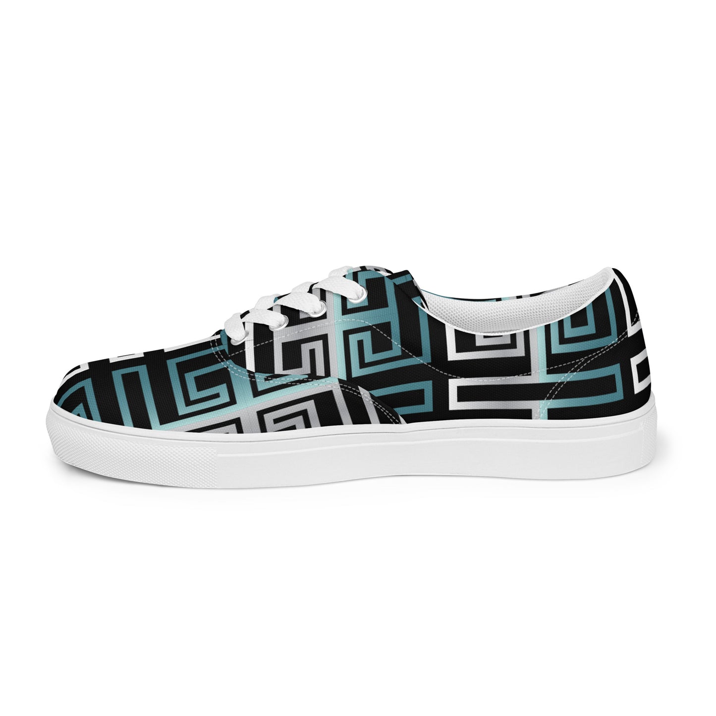 Women’s lace-up canvas shoes Kukloso Greek Border No 16 Silver/Blue/Green - Free Shipping