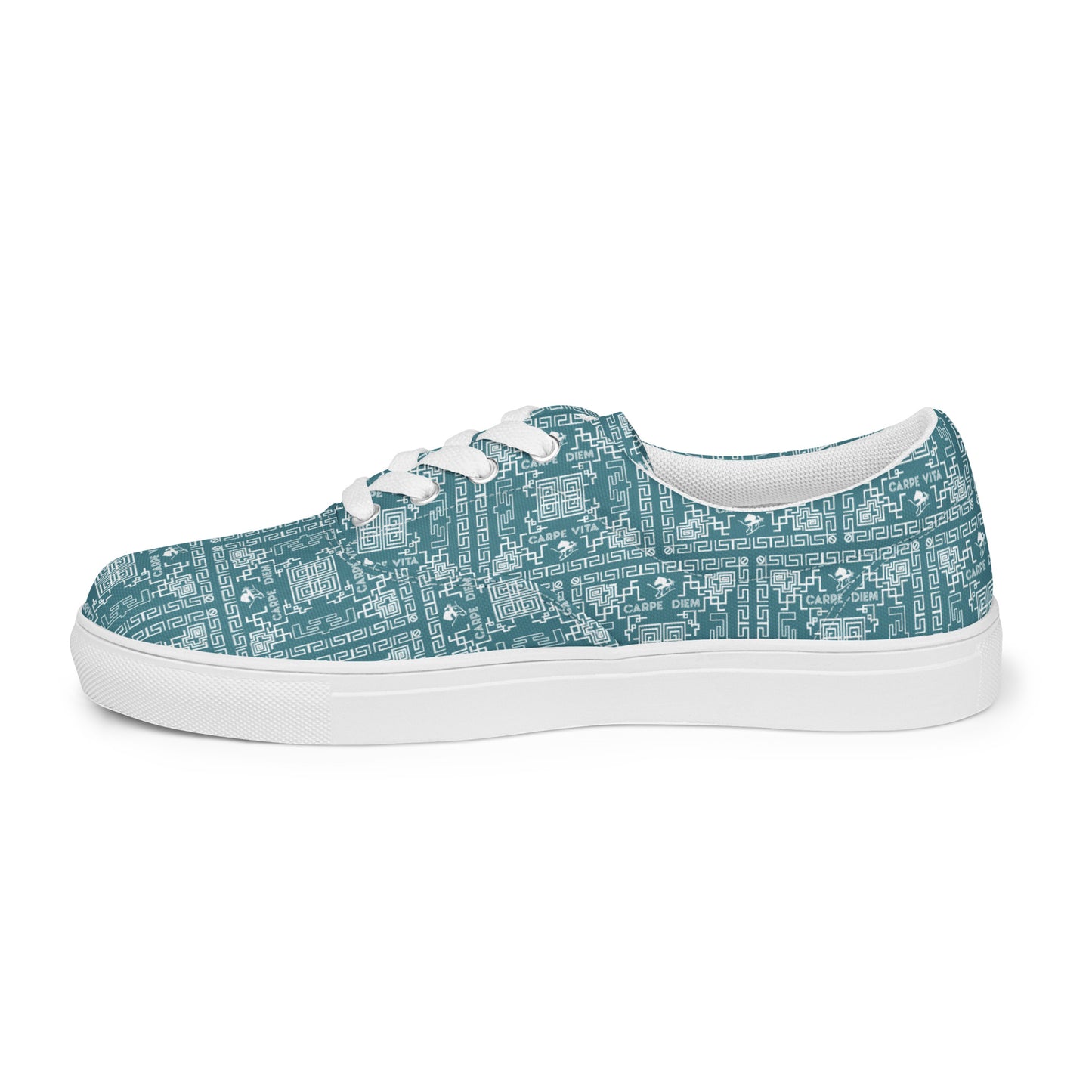 Women’s lace-up canvas shoes Kukloso Greek Border No 41 Silver/Blue/Green - Free Shipping