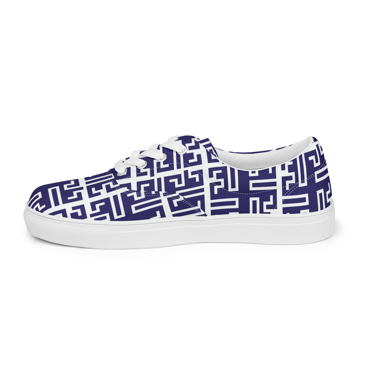 Women’s lace-up canvas shoes Kukloso Greek Border No 54 Navy - Free Shipping