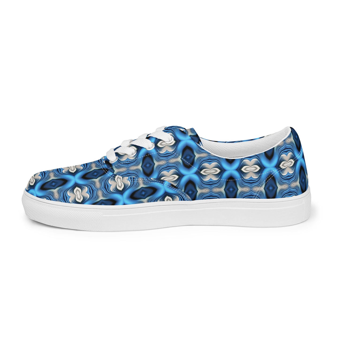 Women’s lace-up canvas shoes Kukloso Cubist Faces No 6 Silver/Blue - Free Shipping