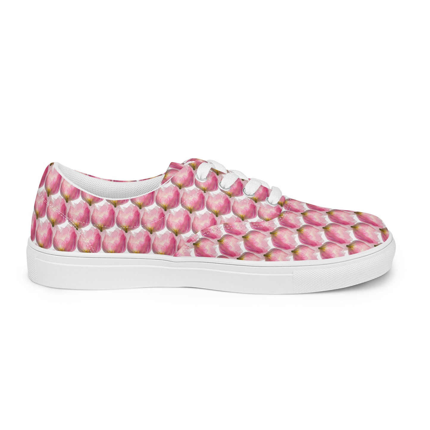 Women’s lace-up canvas shoes Kukloso Les tulipes Pink on White - Free Shipping