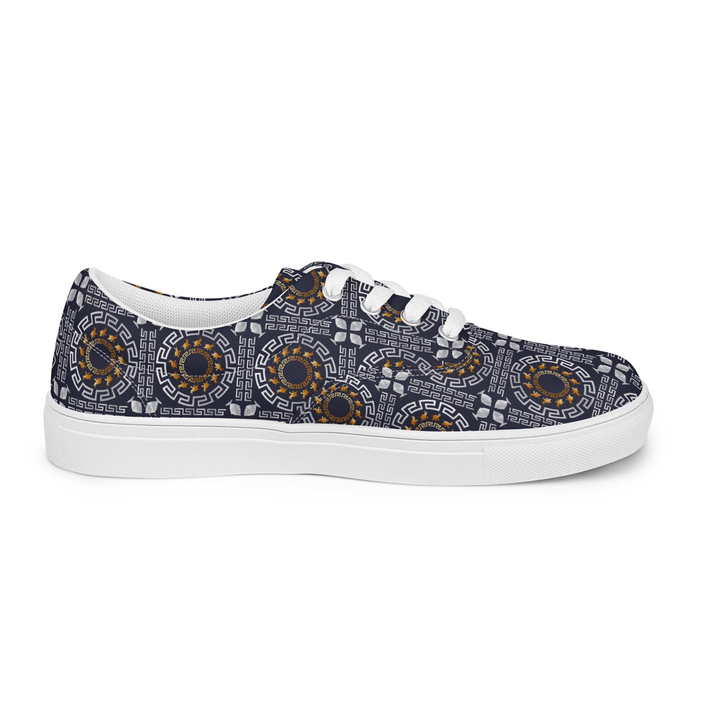 Women’s lace-up canvas shoes Kukloso Greek Border No 40 Ganesha on Navy - Free Shipping