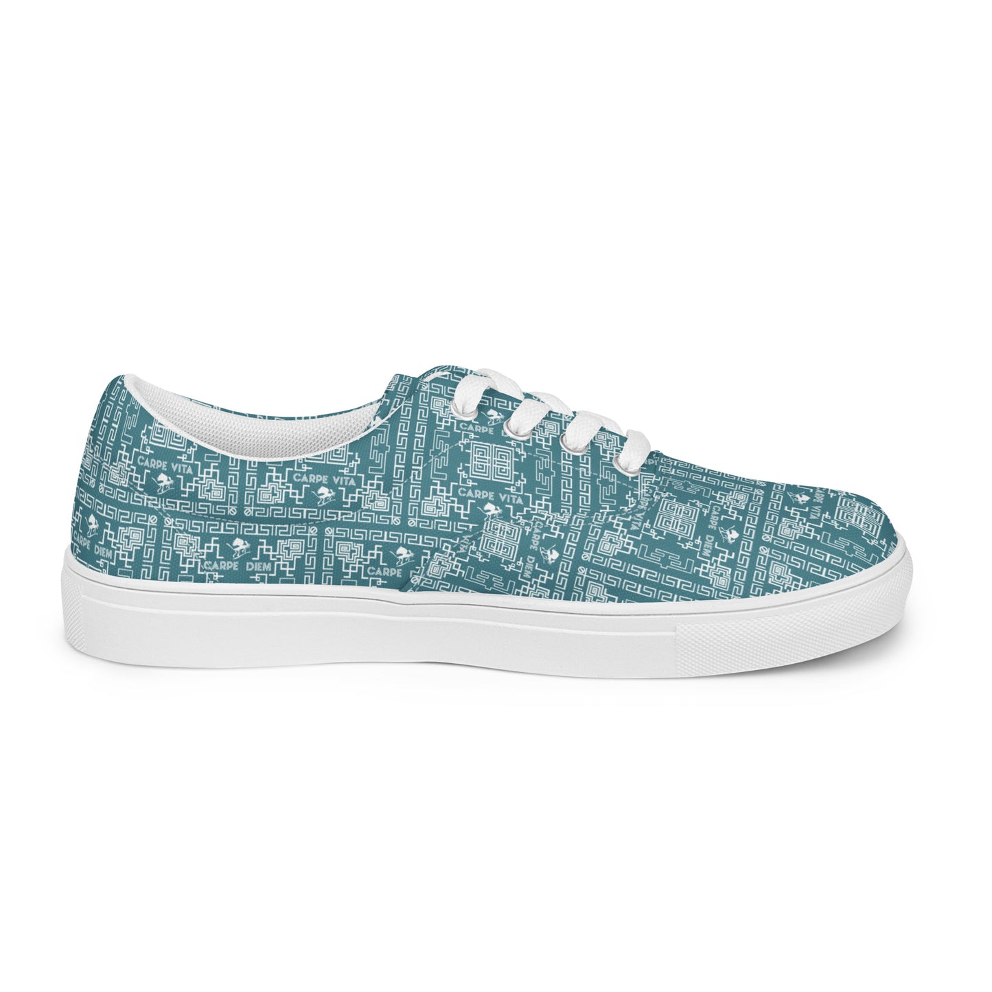 Women’s lace-up canvas shoes Kukloso Greek Border No 41 Silver/Blue/Green - Free Shipping