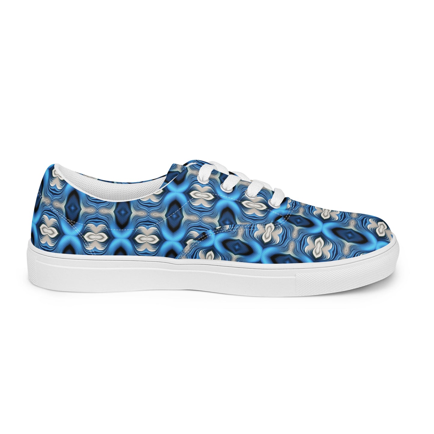 Women’s lace-up canvas shoes Kukloso Cubist Faces No 6 Silver/Blue - Free Shipping