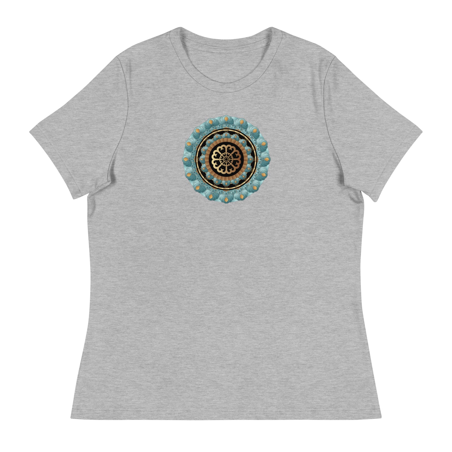 Women's Relaxed T-Shirt Kuklos No 4440 Mandala Aqua - Gold colors Free Shipping