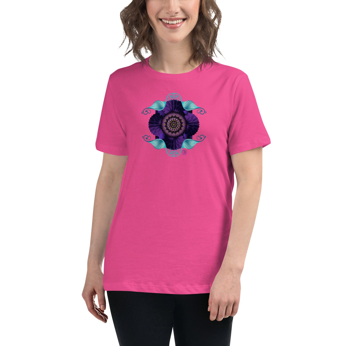 Women's Relaxed T-Shirt Kuklos 4364 Abstract Mandala Purple - Aqua - Gold colors Free Shipping