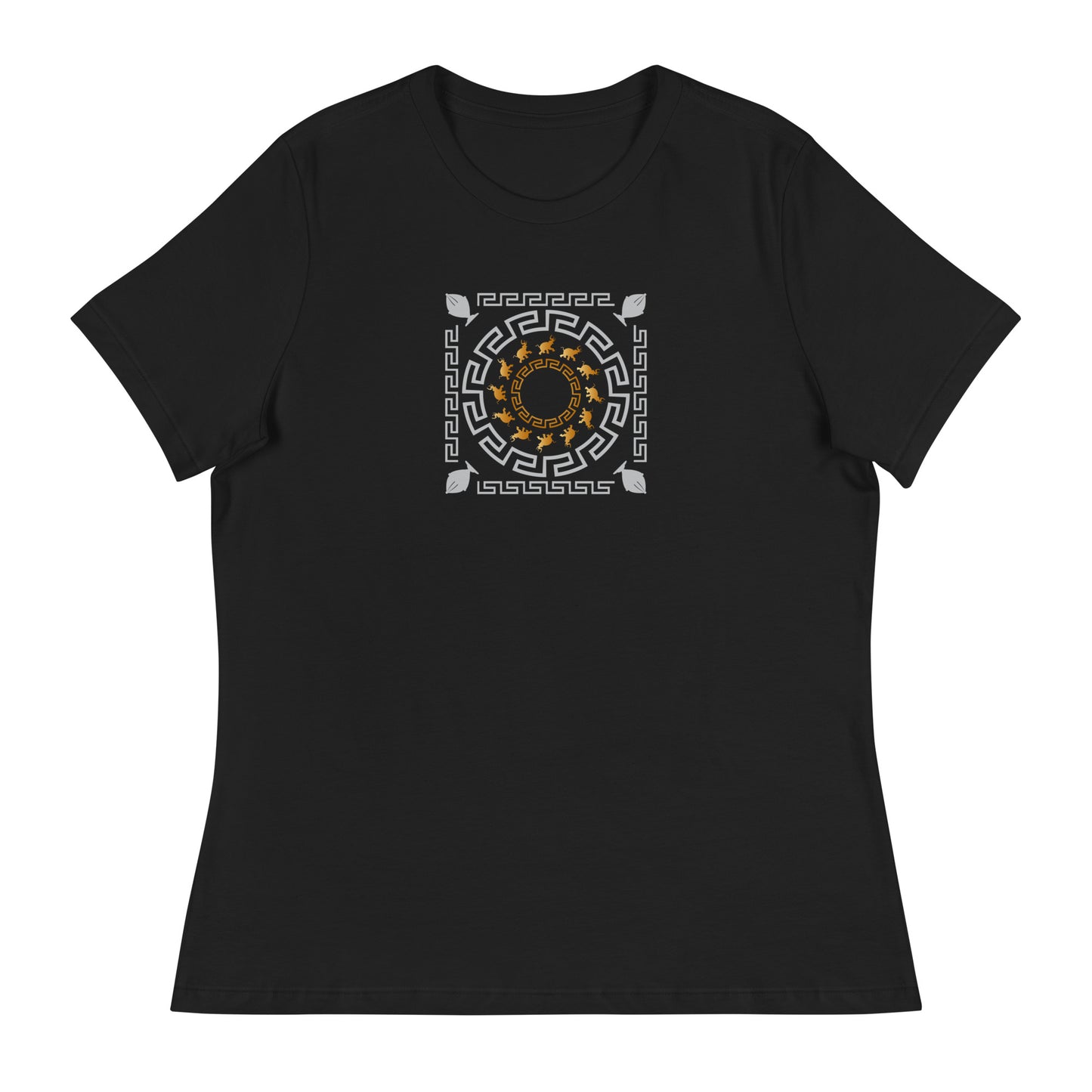 Women's Relaxed T-Shirt Kuklos 4382 Mandala Greek Border Design - Silver - Gold colors Free Shipping