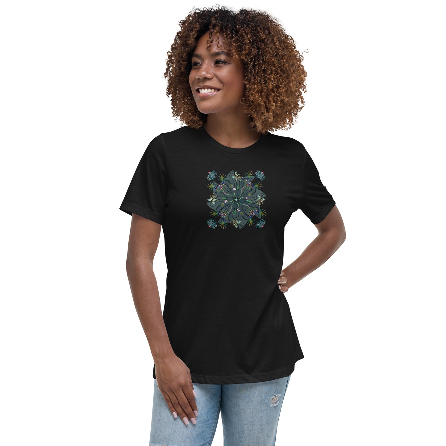 Women's Relaxed T-Shirt Kuklos 4402 Mandala Floral Aqua colors Free Shipping