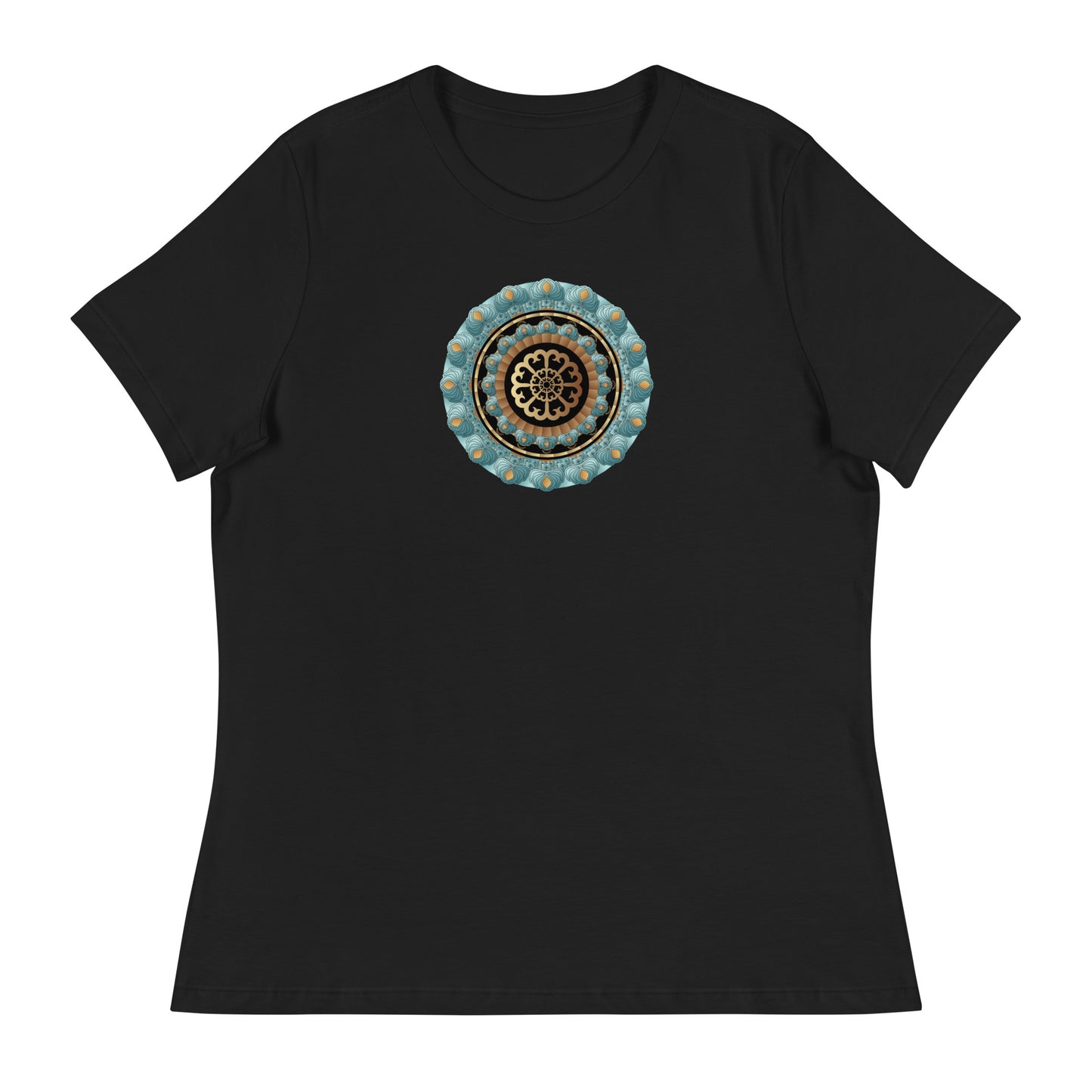 Women's Relaxed T-Shirt Kuklos No 4440 Mandala Aqua - Gold colors Free Shipping