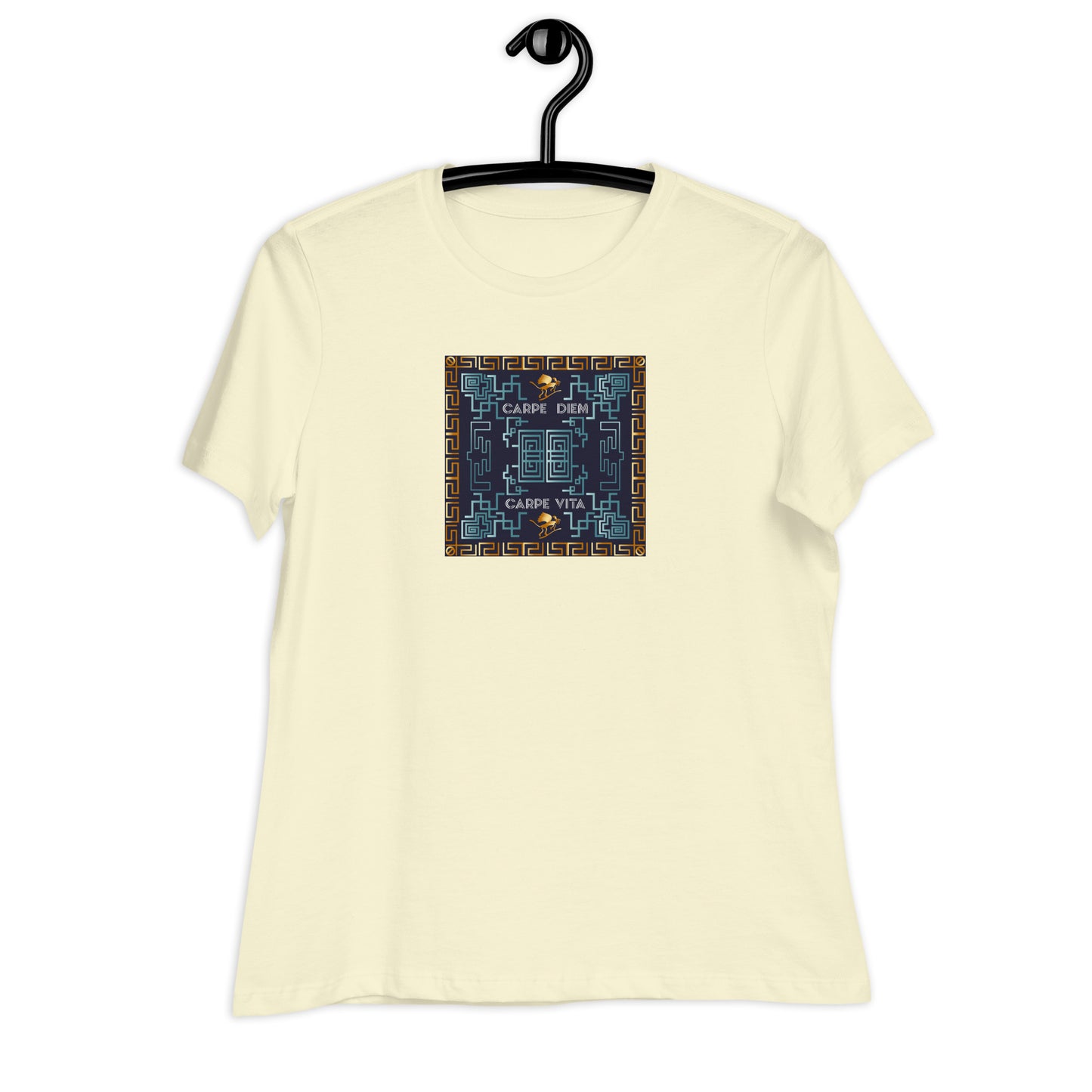 Women's Relaxed T-Shirt Kuklos 4383 Mandala 'Carpe Diem' Aqua - Gold colors Free Shipping