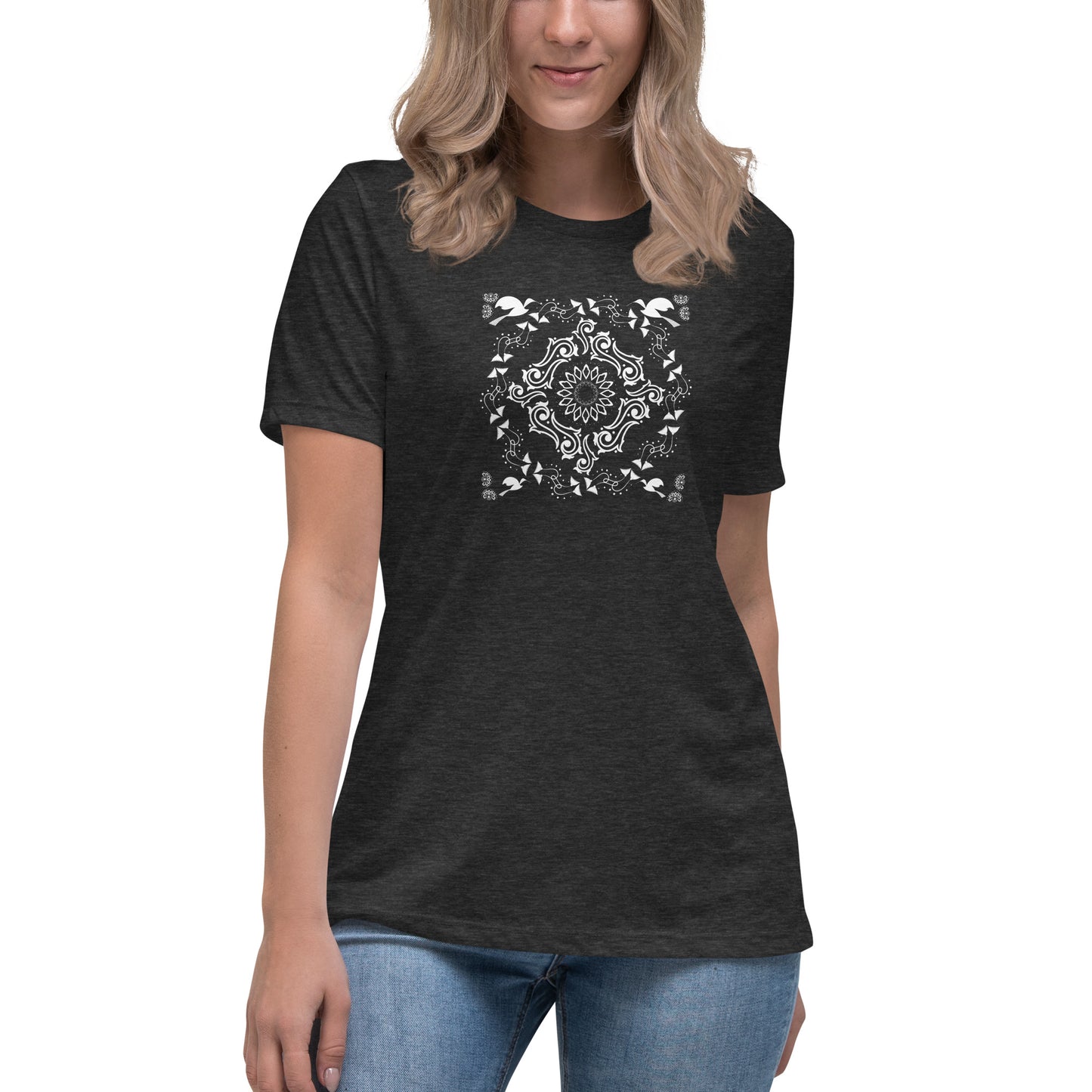 Women's Relaxed T-Shirt Kuklos 4369 Mandala White design for dark Tees Free Shipping