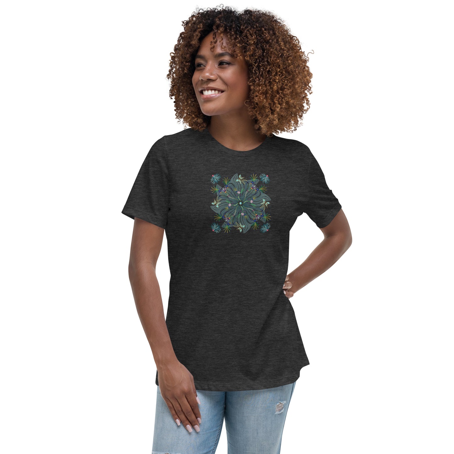 Women's Relaxed T-Shirt Kuklos 4402 Mandala Floral Aqua colors Free Shipping